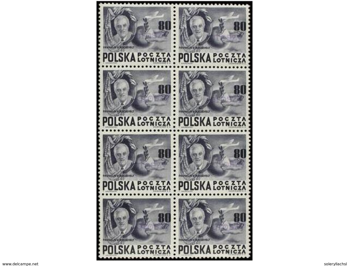 4688 ** POLONIA. Mi.617/19. 1950. Roosevelt, Overprinted <B>GROSZY.</B> 8 Complete Sets. 80 Gr. Signed GRYZEWSKI.<BR> Ca - Sonstige & Ohne Zuordnung