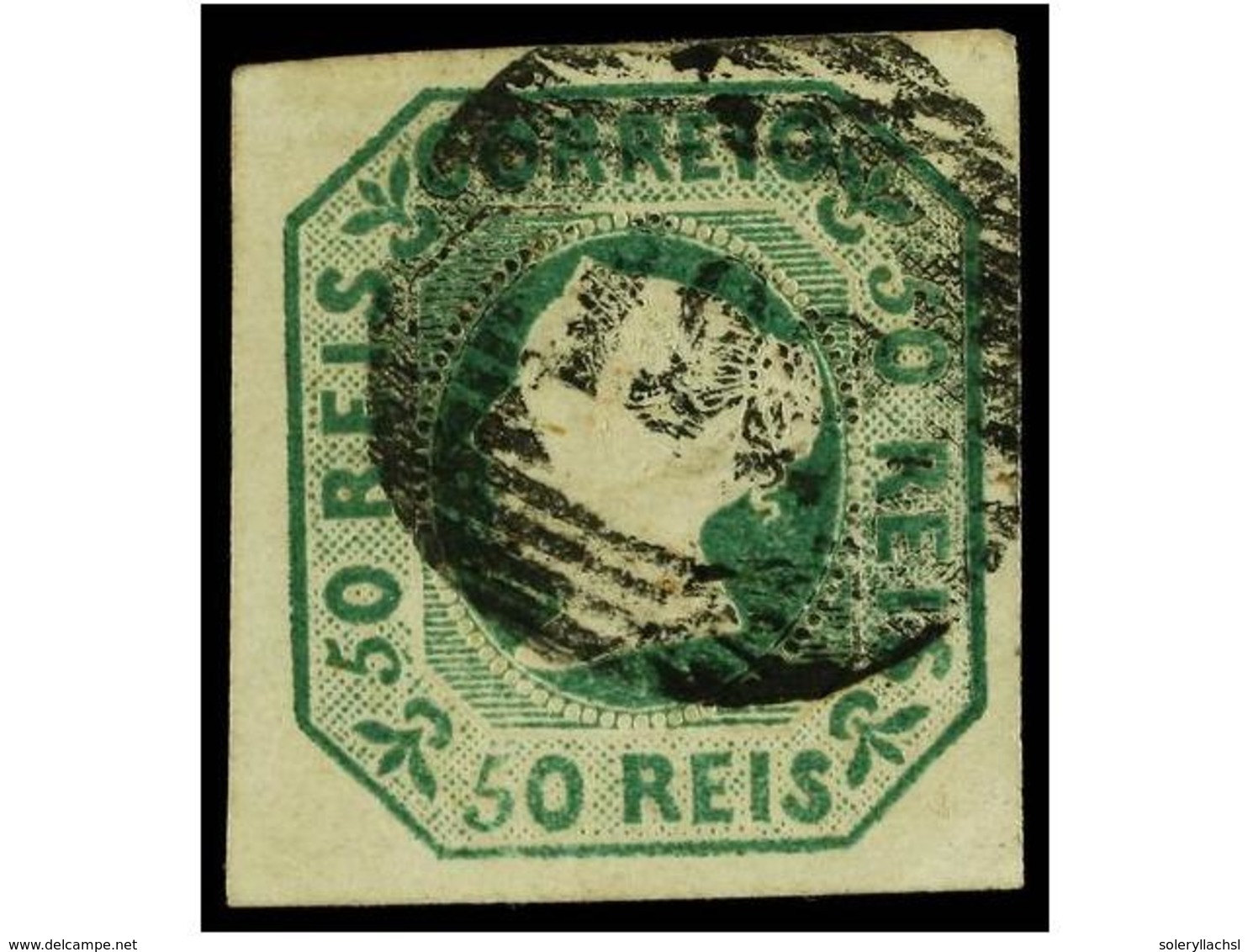 4701 ° PORTUGAL. Af.3. 1853. <B>50 Reis</B> Verde. Márgenes Equilibrados. Mat. Numeral <B>192</B> De ALCAÇOBAS. Leve Ade - Other & Unclassified