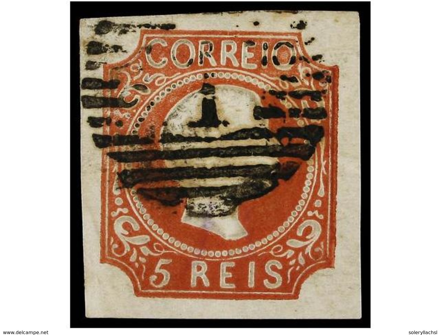 4704 ° PORTUGAL. Af.5. 1855. <B>5 Reis</B> Castaño Claro. Magnífico Aspecto, Ligero Pliegue. Cert. INEXFIP. Cat. 1.500?. - Other & Unclassified