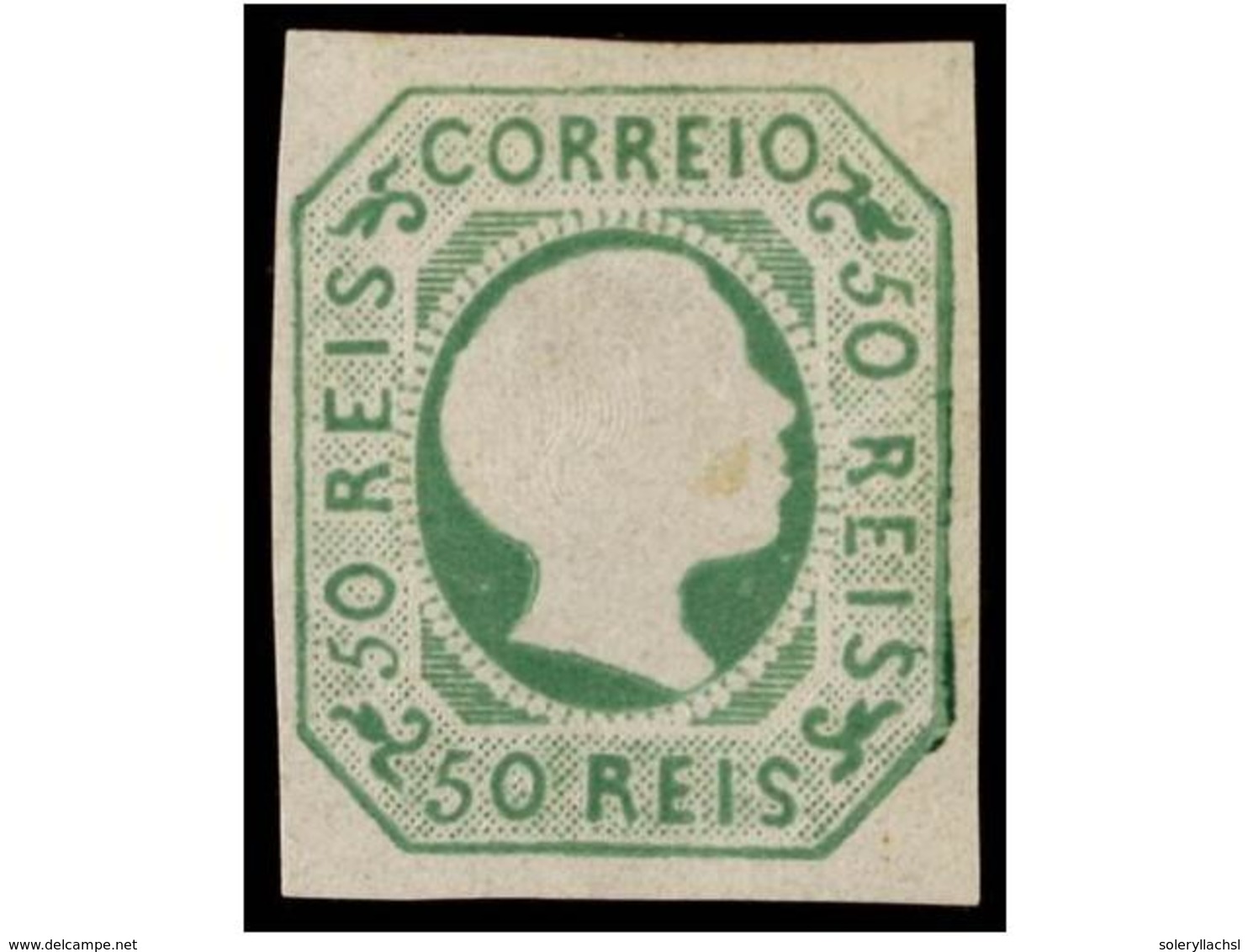 4705 (*) PORTUGAL. Af.8. 1855. <B>50 Reis</B> Verde. MAGNÍFICO EJEMPLAR. Cert. INEXFIP. Cat. 795?. - Sonstige & Ohne Zuordnung