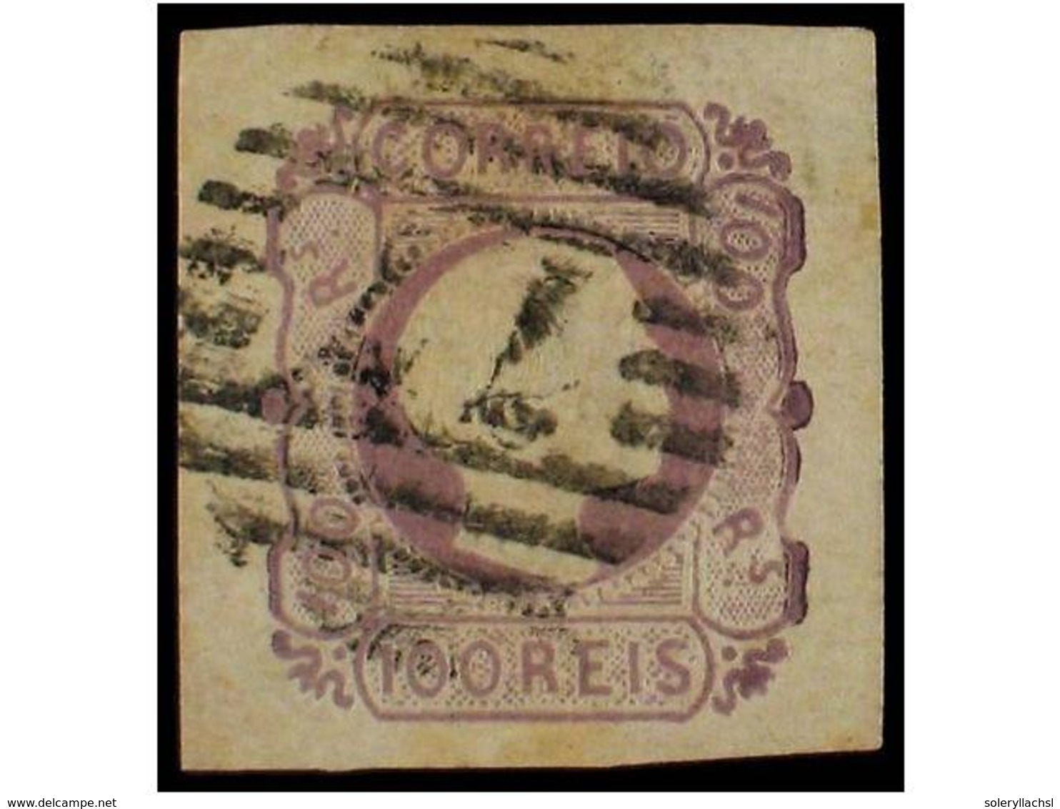 4710 ° PORTUGAL. Af.9. 1855. <B>100 Reis</B> Lila. Mat. Numeral<B> 77</B> De Coimbra. Márgenes Excepcionales. MAGNIFICO  - Other & Unclassified