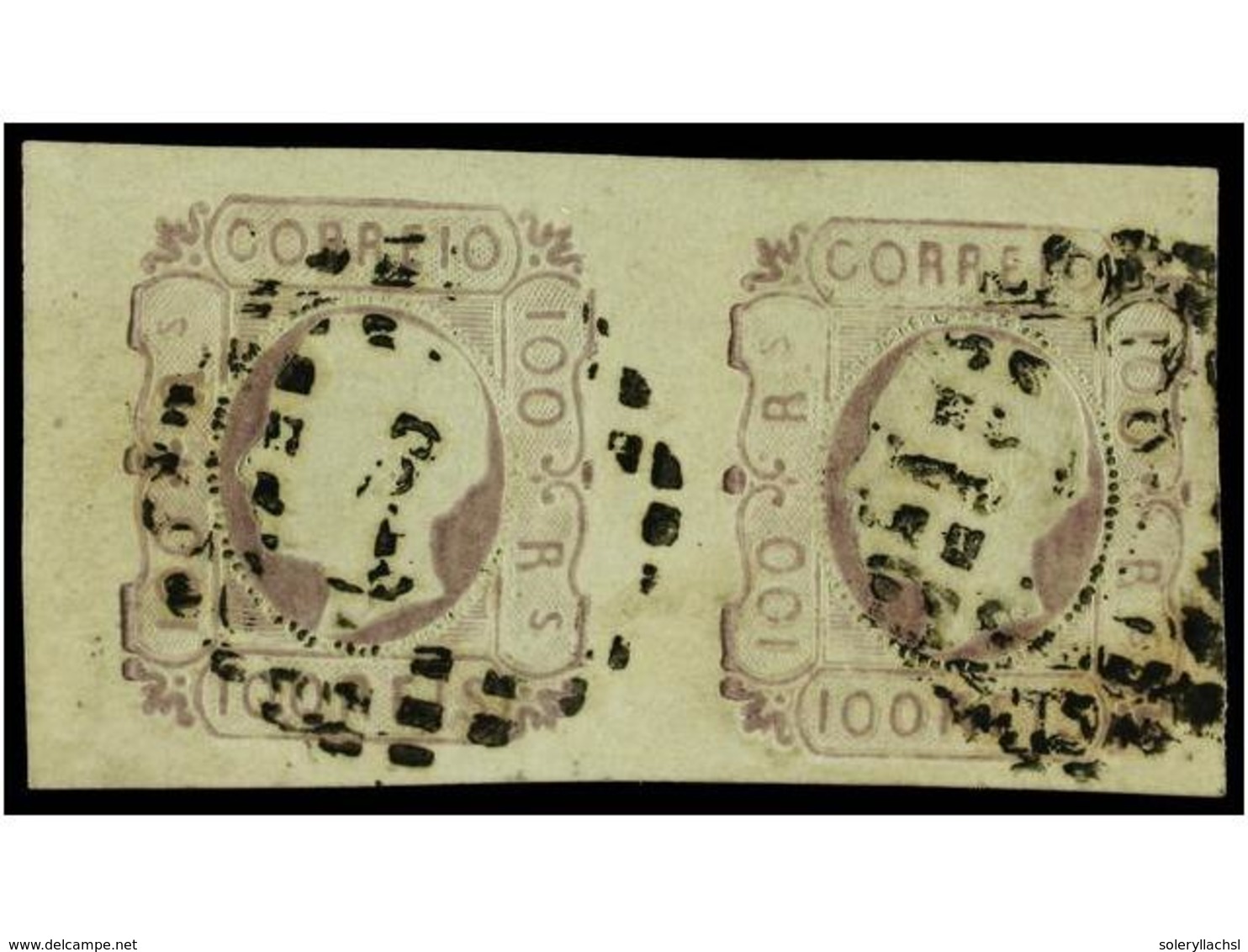 4725 ° PORTUGAL. Af.18 (2). 1862-64. <B>100 Reis</B> Lila. Pareja Mat. Numeral <B>1</B>. MAGNÍFICA. - Other & Unclassified