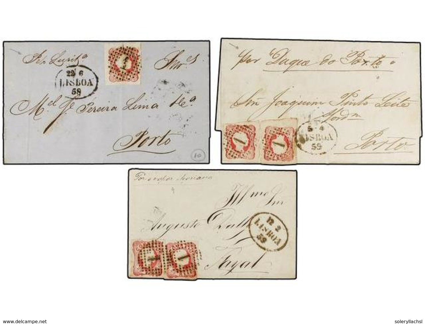 4797 PORTUGAL. 1858-59. <B>CORREO MARÍTIMO. </B>3 Cartas, Una Dirigida A AZORES, Circulados Con Sellos De <B>25 Reis</B> - Other & Unclassified