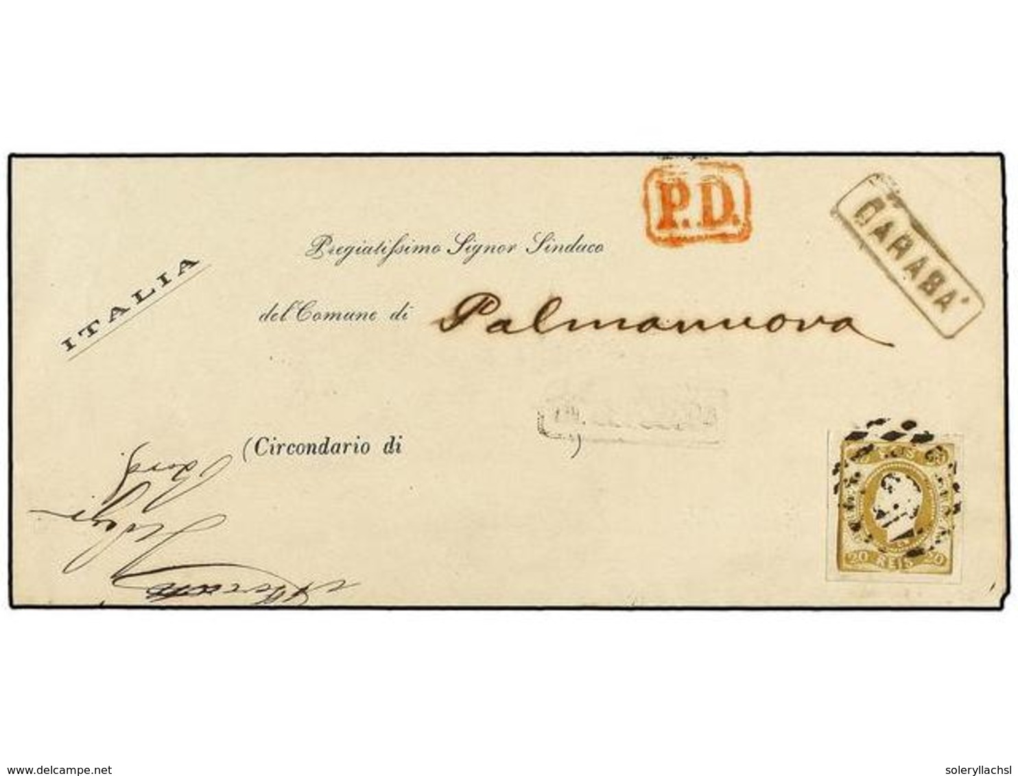 4816 PORTUGAL. Af.21. 1870. CARABA A ITALIA. Impreso Circulado Con Sello De <B>20 Reis</B> Bistre, Marca Lineal <B>CARAB - Other & Unclassified