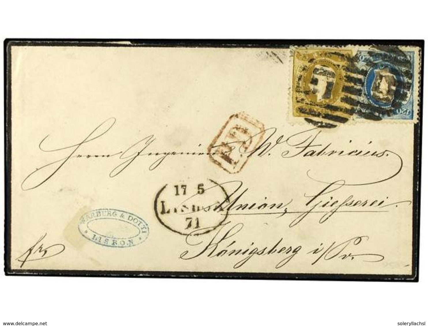 4820 PORTUGAL. Af.29, 34. 1871. LISBOA A ALEMANIA. <B>20 Reis</B> Bistre Y <B>120 Reis</B> Azul. Magnífico Y Raro Franqu - Other & Unclassified