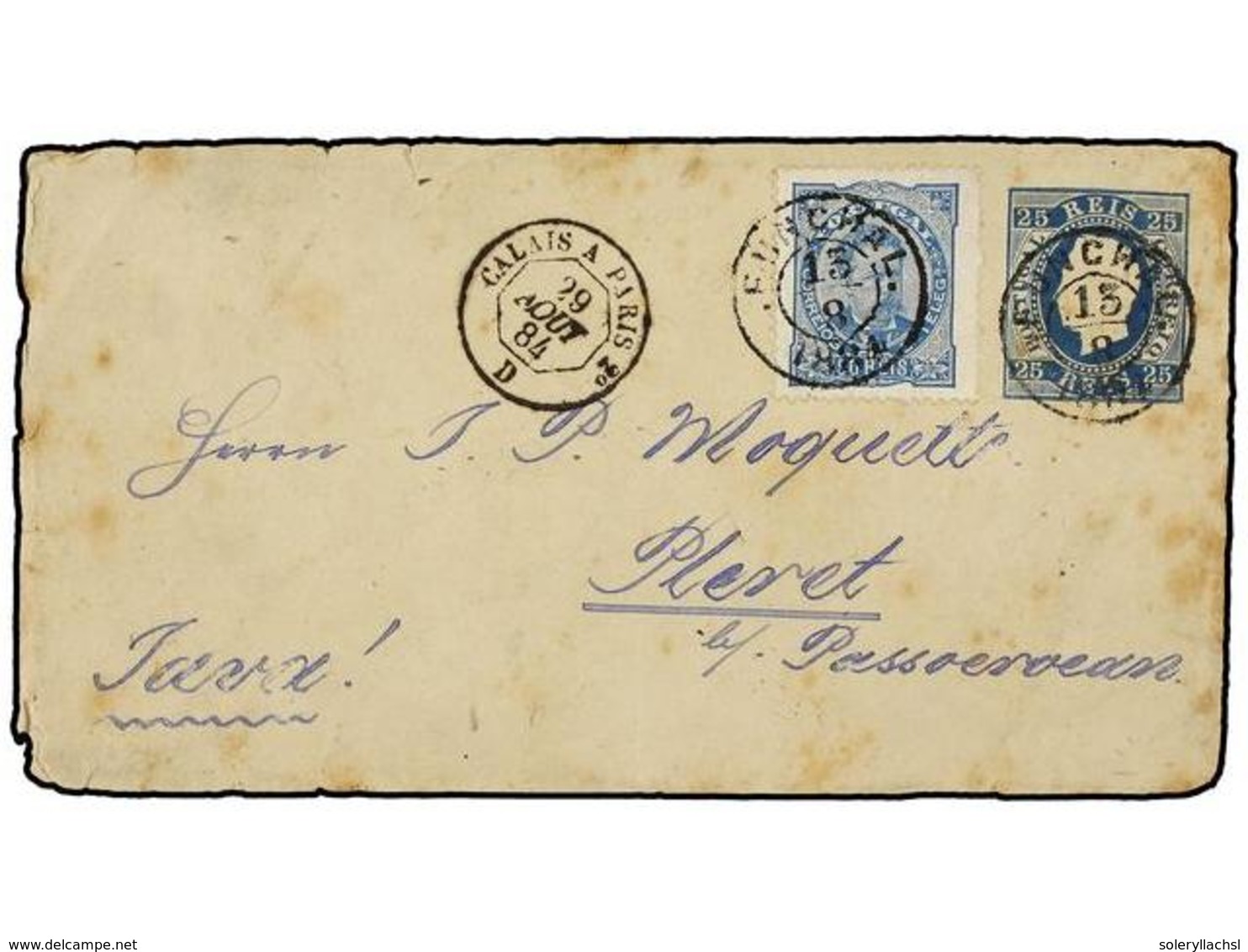 4847 PORTUGAL. Af.48 (2), 58. 1884. FUNCHAL (Madeira) A PLERET (JAVA, Indias Holandesas). Entero Postal De <B>25 Reis</B - Other & Unclassified