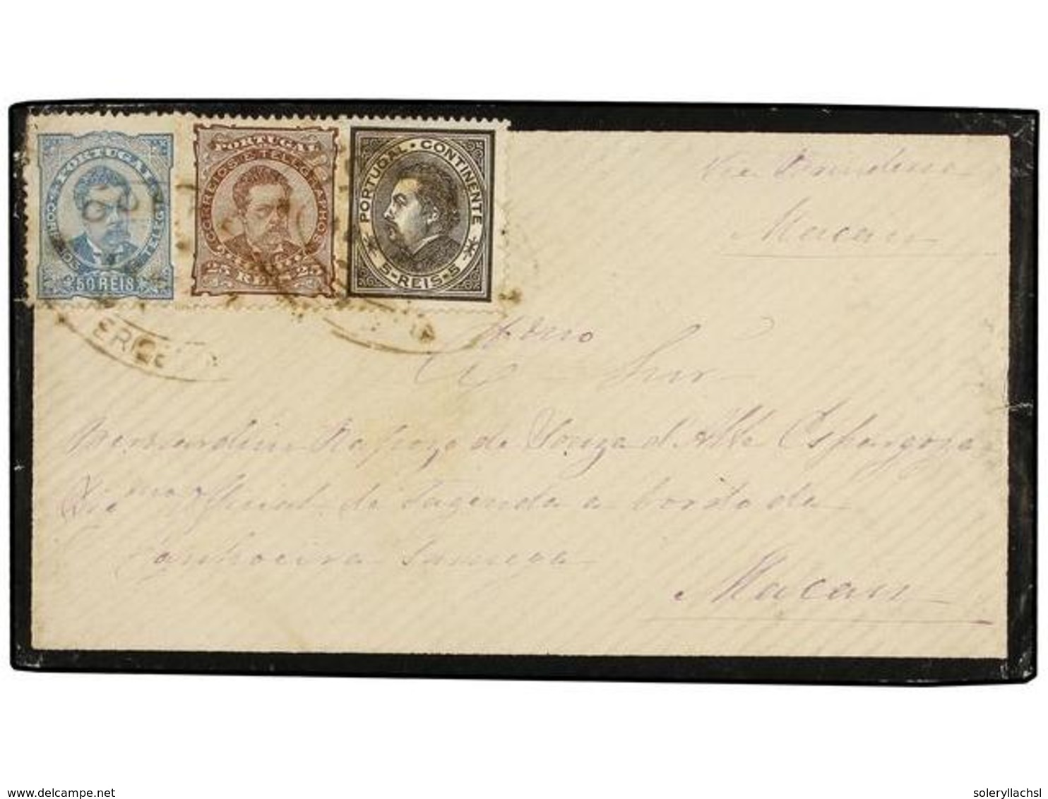 4850 PORTUGAL. Af.52, 57, 58. 1887. PORTUGAL A MACAO. <B>5 Reis</B> Negro,<B> 25 Reis</B> Castaño Y <B>50 Reis</B> Azul. - Other & Unclassified