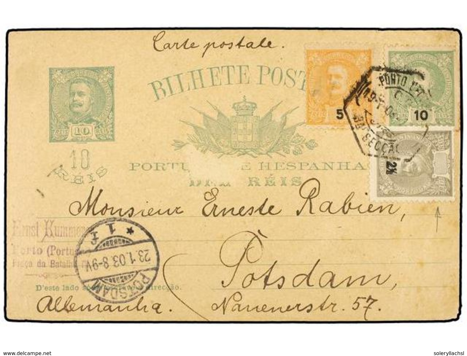 4865 PORTUGAL. Af.126, 127, 128. 1903. PORTO A ALEMANIA. <B>2 1/2 Reis CIFRA INVERTIDA </B>sobre Entero Postal De <B>10  - Other & Unclassified