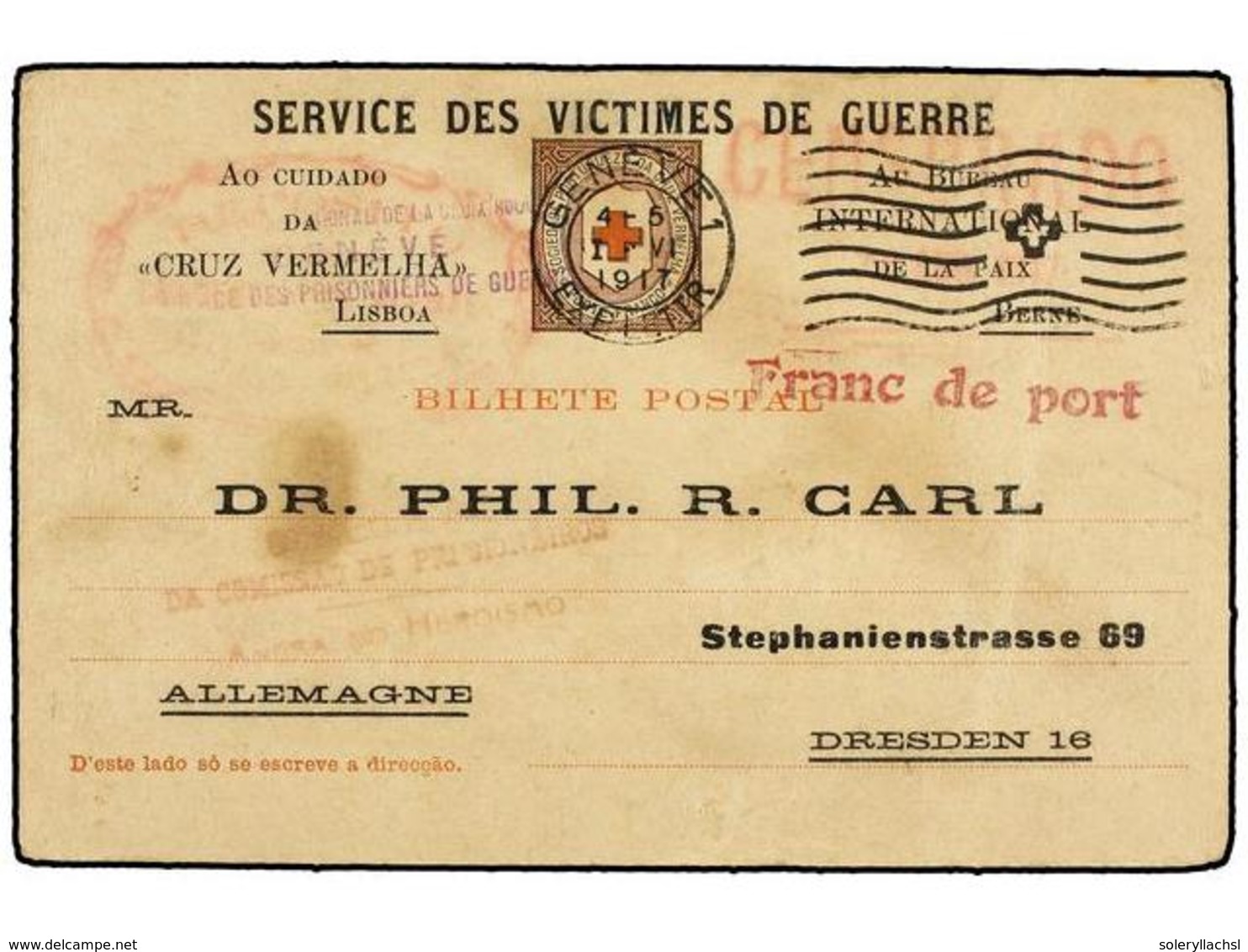 4873 PORTUGAL. 1917. CASTELO DE ANGRA A ALEMANIA. Tarjeta Postal Con Correspondencia De <B>PRISIONEROS DE GUERRA</B> Cir - Other & Unclassified