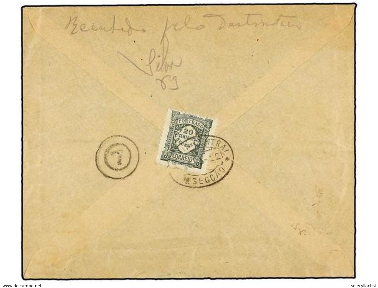 4876 PORTUGAL. 1922. LISBOA Correo Interior. Circulada Sin Sellos, Tasada A La Llegada Con Sello De <B>20 Ctos.</B> Verd - Other & Unclassified