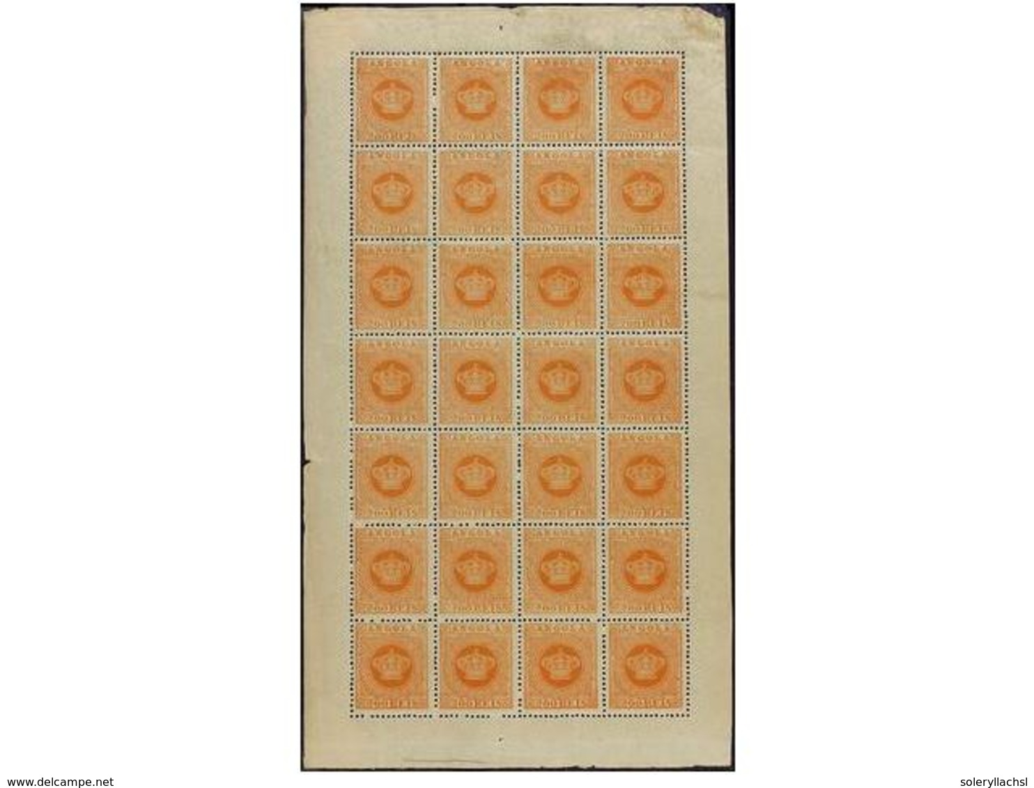 4890 ** ANGOLA. Af.8. <B>200 Reis</B> Naranja. Dent. <B>12 1/2</B> <B>PAPEL MEDIO.</B> Hoja Completa De 28 Sellos Con Go - Sonstige & Ohne Zuordnung