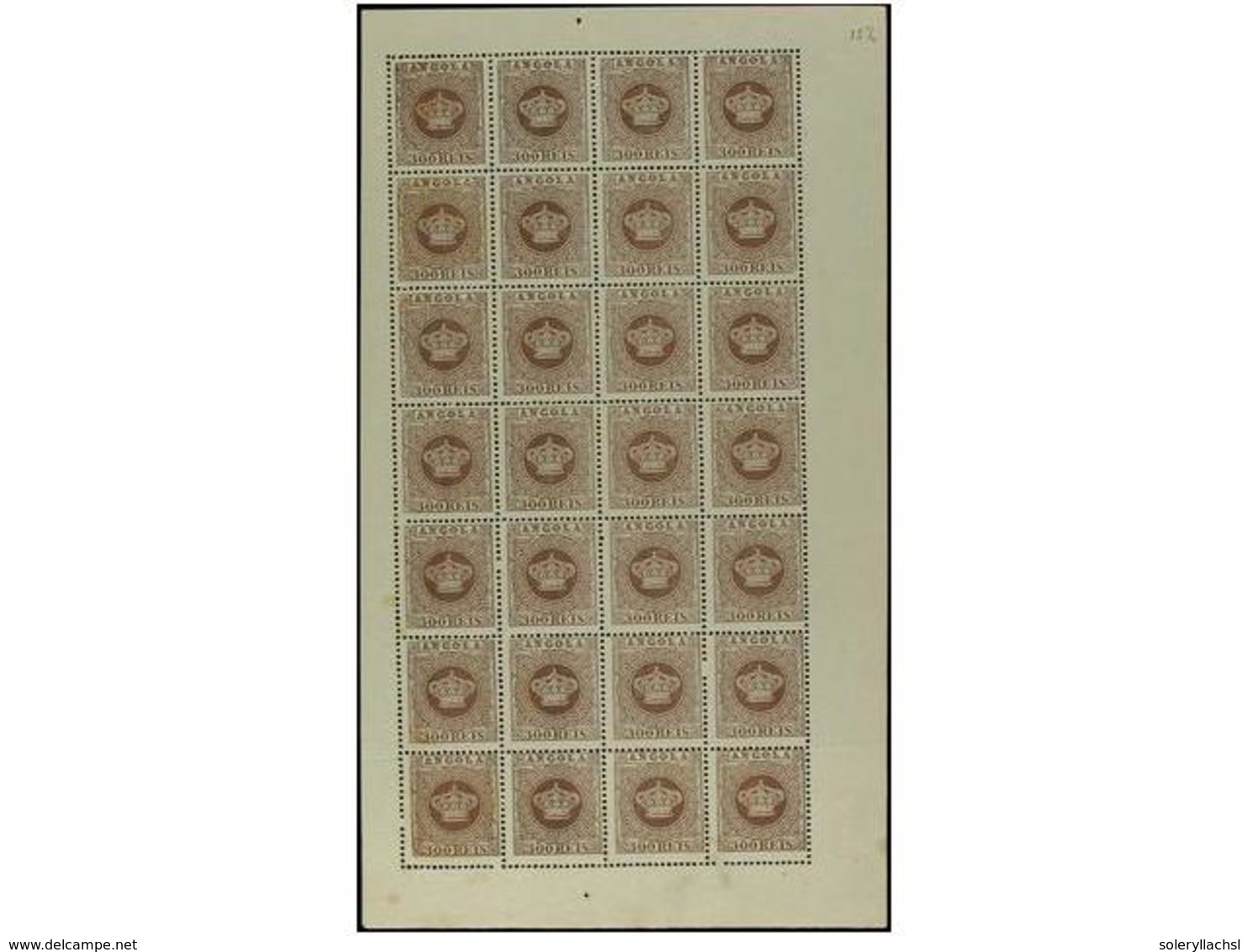 4892 (*) ANGOLA. Af.9. <B>300 Reis</B> Castaño Rojo. Dent.<B>13 1/2 PAPEL FINO.</B> Hoja Completa De 28 Sellos, Alguna M - Sonstige & Ohne Zuordnung