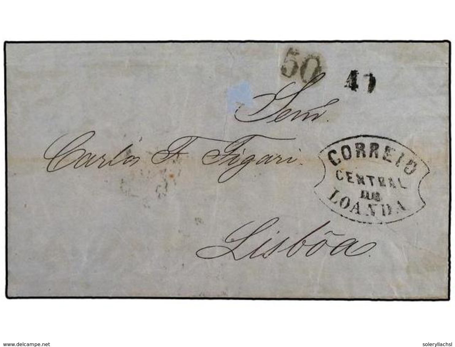 4908 ANGOLA. 1863 (March 4). Outer Letter Sheet From LOANDA To LISBON With Handstamp <B>'40'</B> In Black Struck In Erro - Sonstige & Ohne Zuordnung