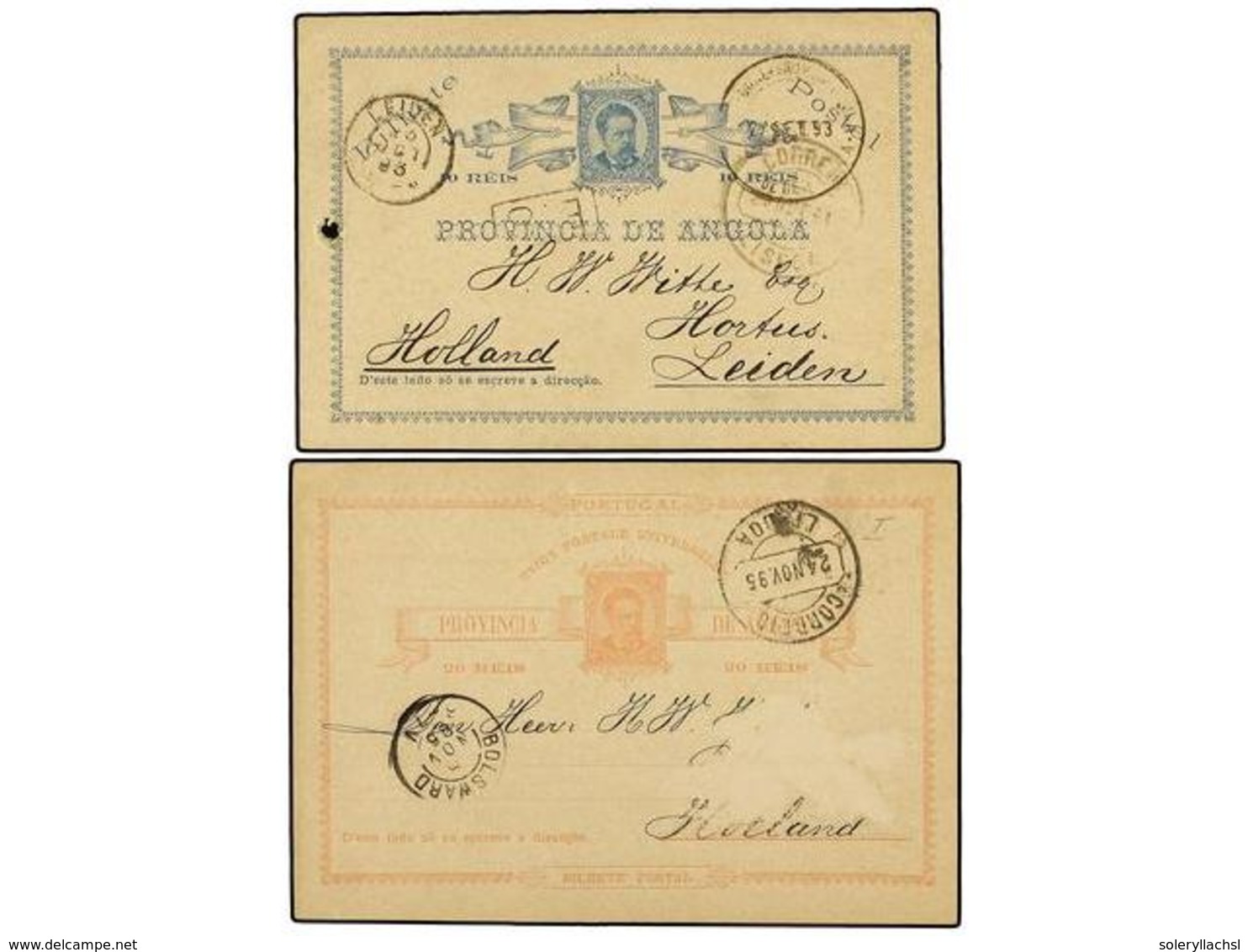 4912 ANGOLA. 1893. Dos Enteros Postales De <B>10 Reis</B> Azul (perforación En Una Esquina) Y <B>20 Reis</B> Rosa, Usado - Sonstige & Ohne Zuordnung