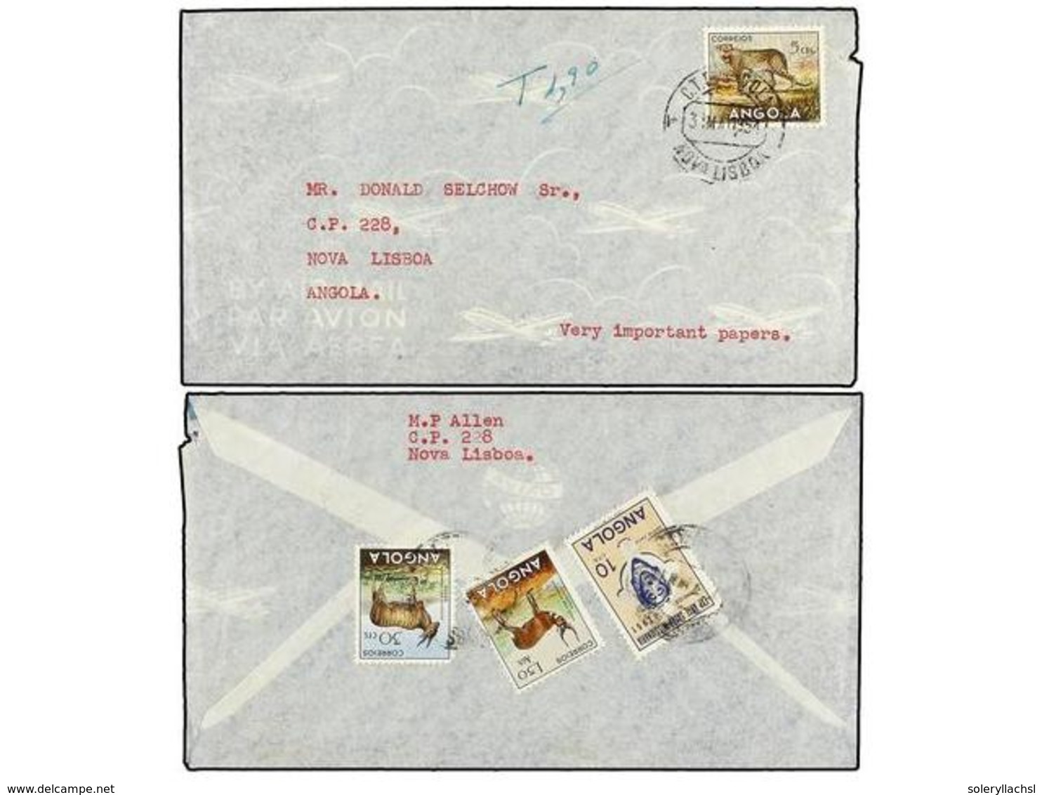 4925 ANGOLA. 1951. NOVA LISBOA. Carta Circulada Con Sello De <B>5 Cts.</B> Tasada Con <B>1,90 Esc. </B> Pagados Con Sell - Sonstige & Ohne Zuordnung