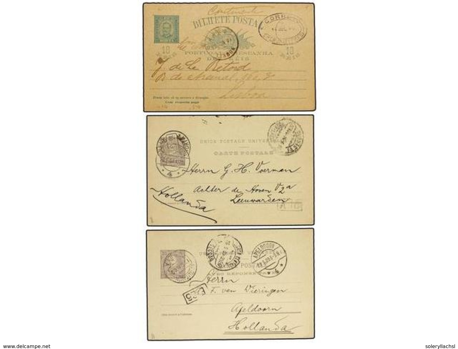 4934 PORTUGAL: AZORES. 1884-1909. Tres Enteros Postales De <B>10 Reis</B>, <B>20 Reis</B> Y <B>20 + 20 Reis</B> Circulad - Other & Unclassified