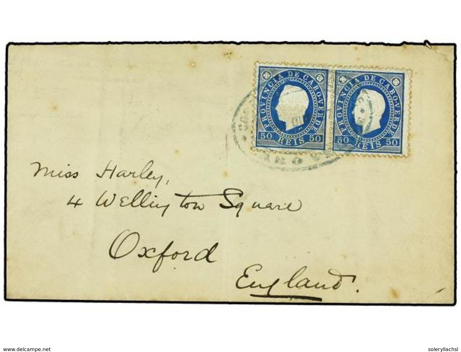 4941 CABO VERDE. 1887. S. VICENTE A OXFORD. <B>50 Reis</B> Azul (2). Mat. Ovalado <B>CORREIO S. VICENTE/CABO VERDE</B>.  - Sonstige & Ohne Zuordnung