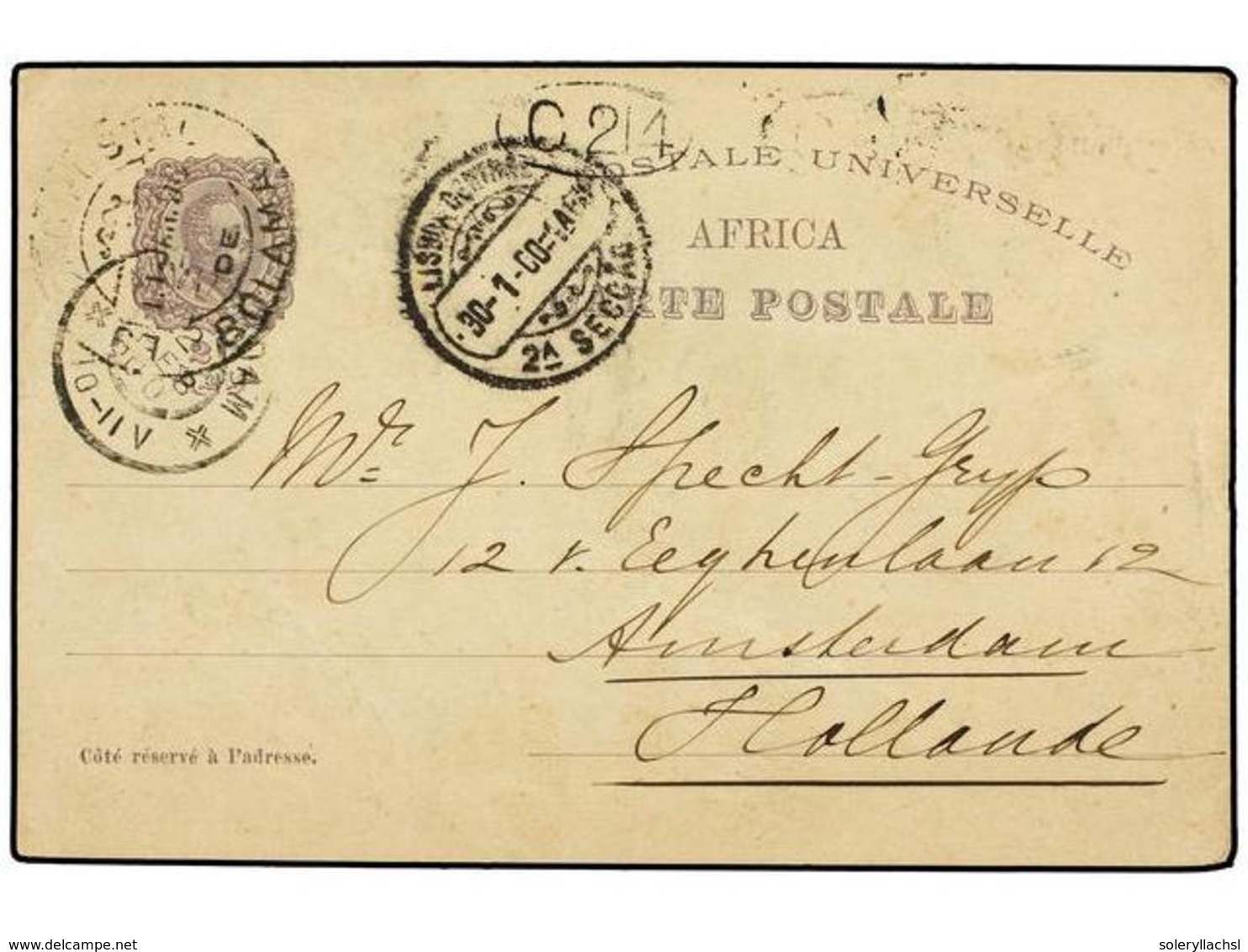 4954 GUINEA PORTUGUESA. 1900. BOLAMA A HOLANDA. Entero Postal De <B>20 Reis</B> Gris, Fechador De BOLAMA, Transito Y Lle - Other & Unclassified