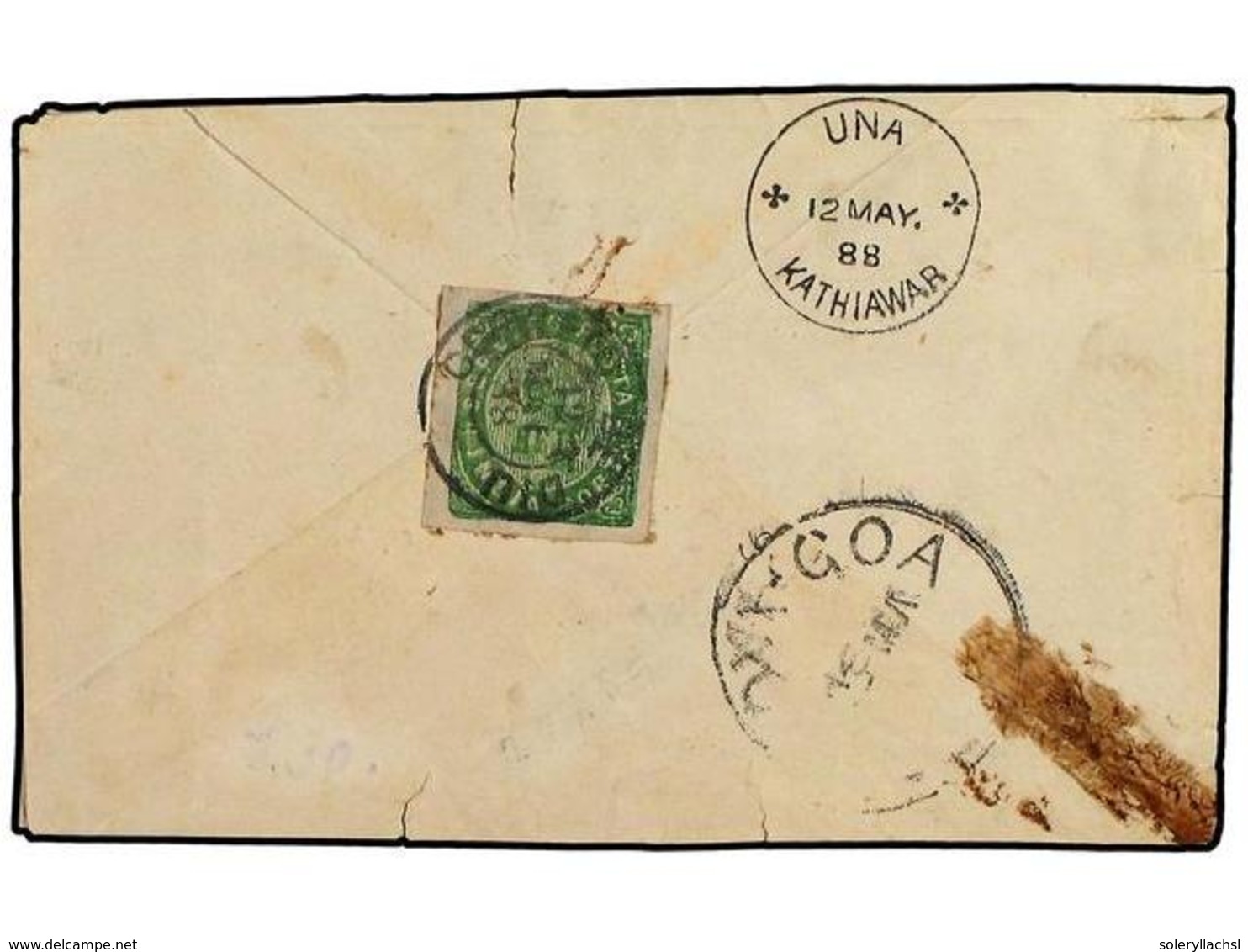 4965 INDIA PORTUGUESA. Yv.AF 128. 1888. DIU A INDIA INGLESA. <B>6 Reis</B> Verde. Muy Raro En Carta. - Other & Unclassified