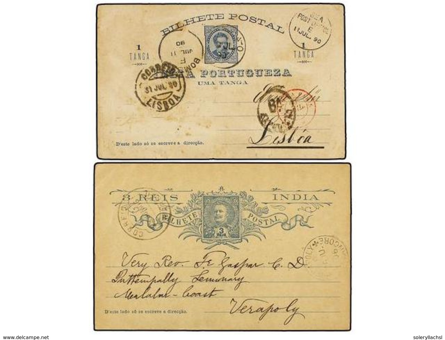 4967 INDIA PORTUGUESA. 1890-1906. Dos Enteros Postales De <B>1 Tanga</B> Azul Y <B>3 Reis</B> Gris, Este último Circulad - Other & Unclassified