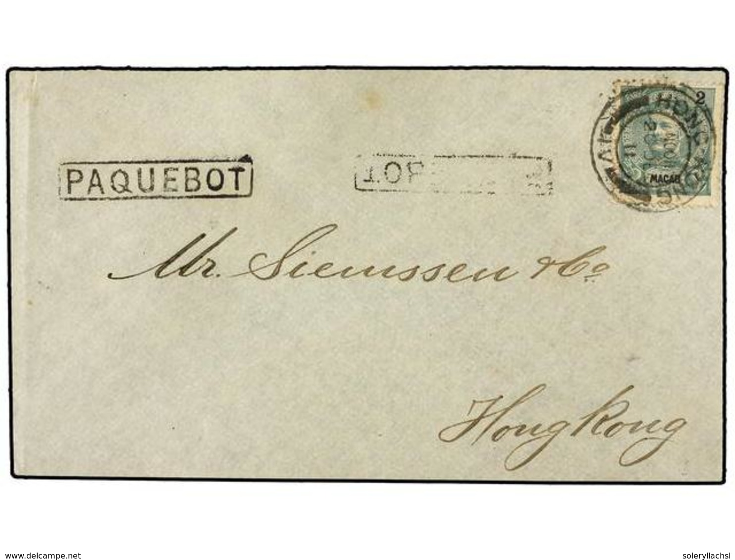 4980 MACAO. 1911 (Dec 20). Cover To HONG KONG Frankewd By Macau 1898-1903 <B>2a</B>. Grey Green Tied By <B>HONG KONG-IV< - Other & Unclassified