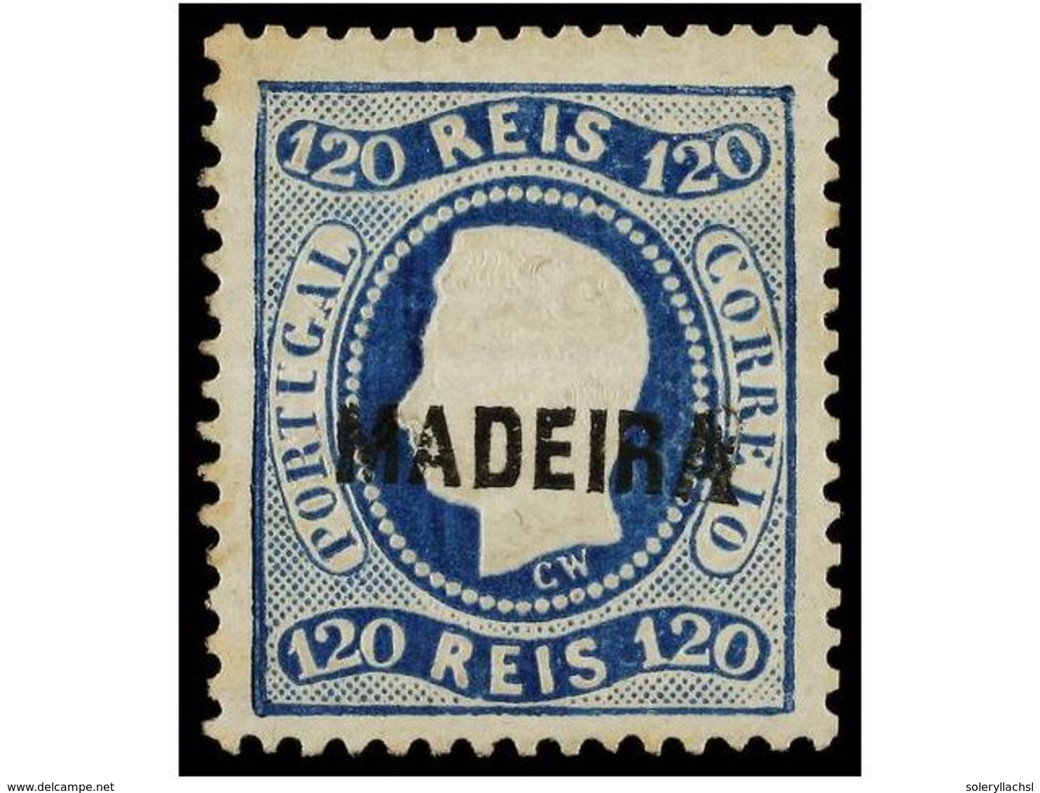 4987 (*) PORTUGAL: MADEIRA. Af.12. 1868. <B>120 Reis </B>azul. MAGNÍFICO EJEMPLAR. Cert. INEXFIP. - Other & Unclassified