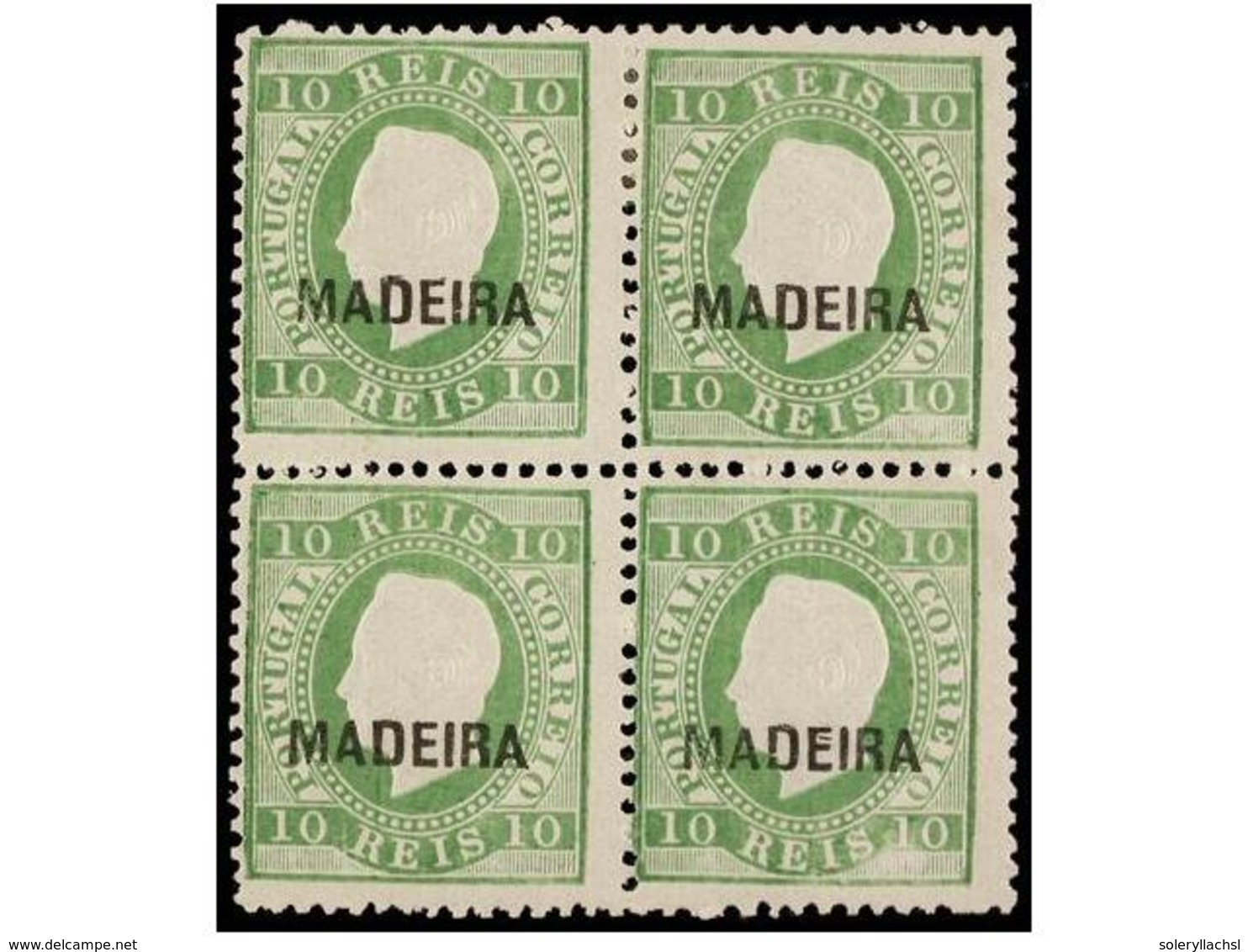 4998 **/* PORTUGAL: MADEIRA. Af.27. 1879. <B>10 Reis</B> Verde Amarillo. Bloque De Cuatro, Regular Centraje. Afinsa.912? - Other & Unclassified