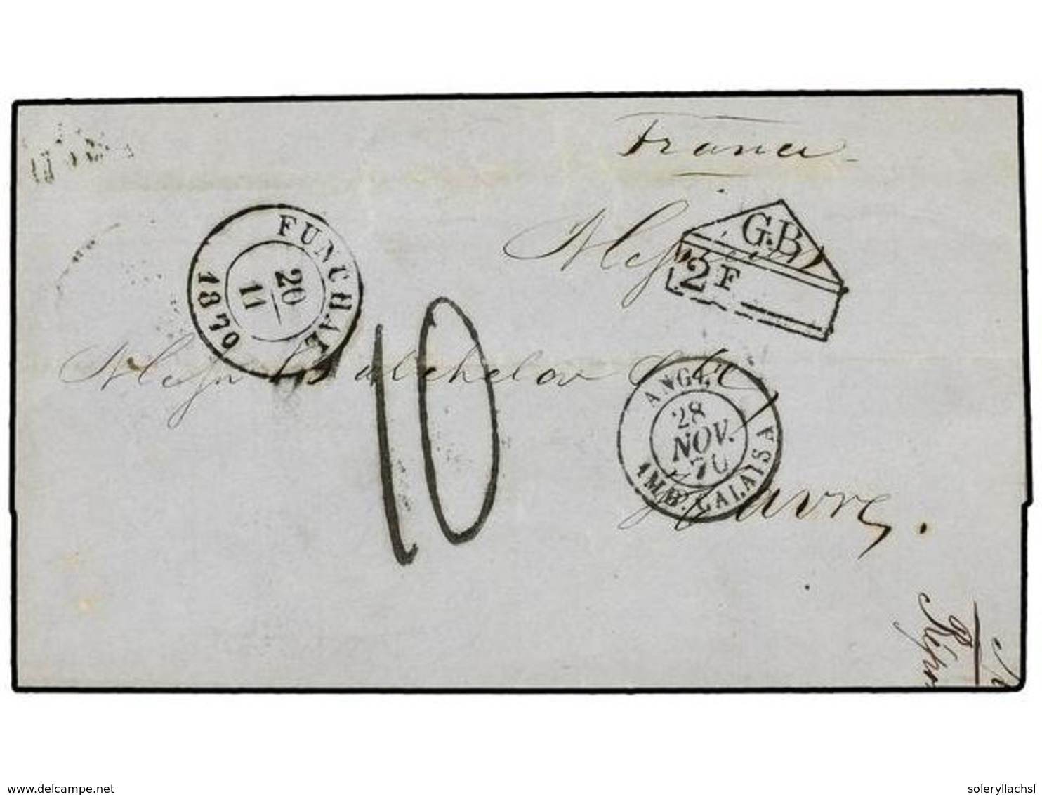 5003 PORTUGAL: MADEIRA. 1870 (Nov 18). Cover From MADEIRA To LE HAVRE Struck With Fine <B>FUNCHAL</B> Despatch Cds In Bl - Other & Unclassified