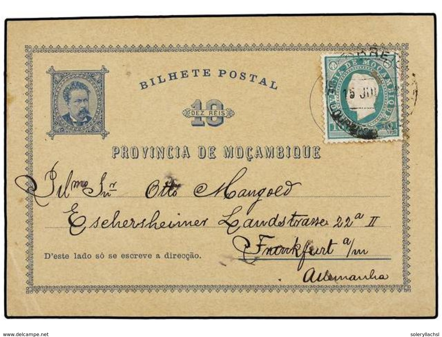 5017 MOZAMBIQUE. 1888. LOURENÇO MARQUES A ALEMANIA. Entero Postal De <B>10 Reis</B> Azul Con Franqueo Adicional De <B>10 - Sonstige & Ohne Zuordnung