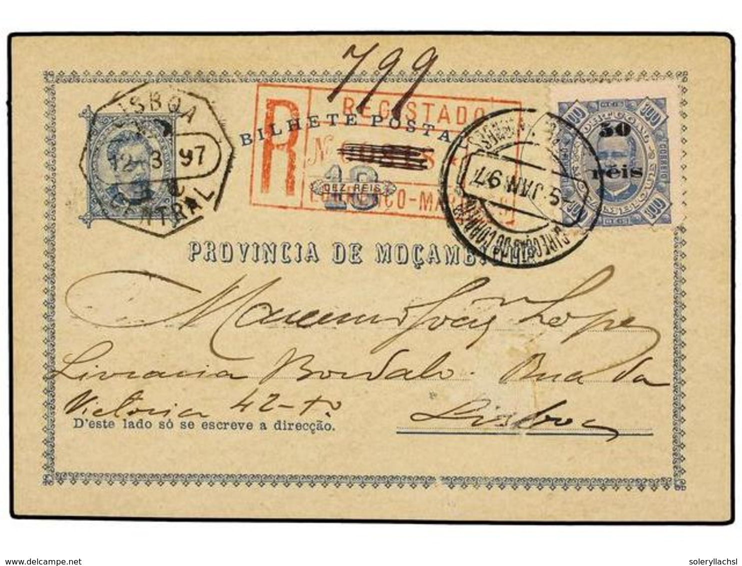 5019 MOZAMBIQUE. 1897. LORENÇO MARQUES A LISBOA. Entero Postal De <B>10 Reis</B> Con Franqueo Adicional De <B>50 Reis S. - Sonstige & Ohne Zuordnung