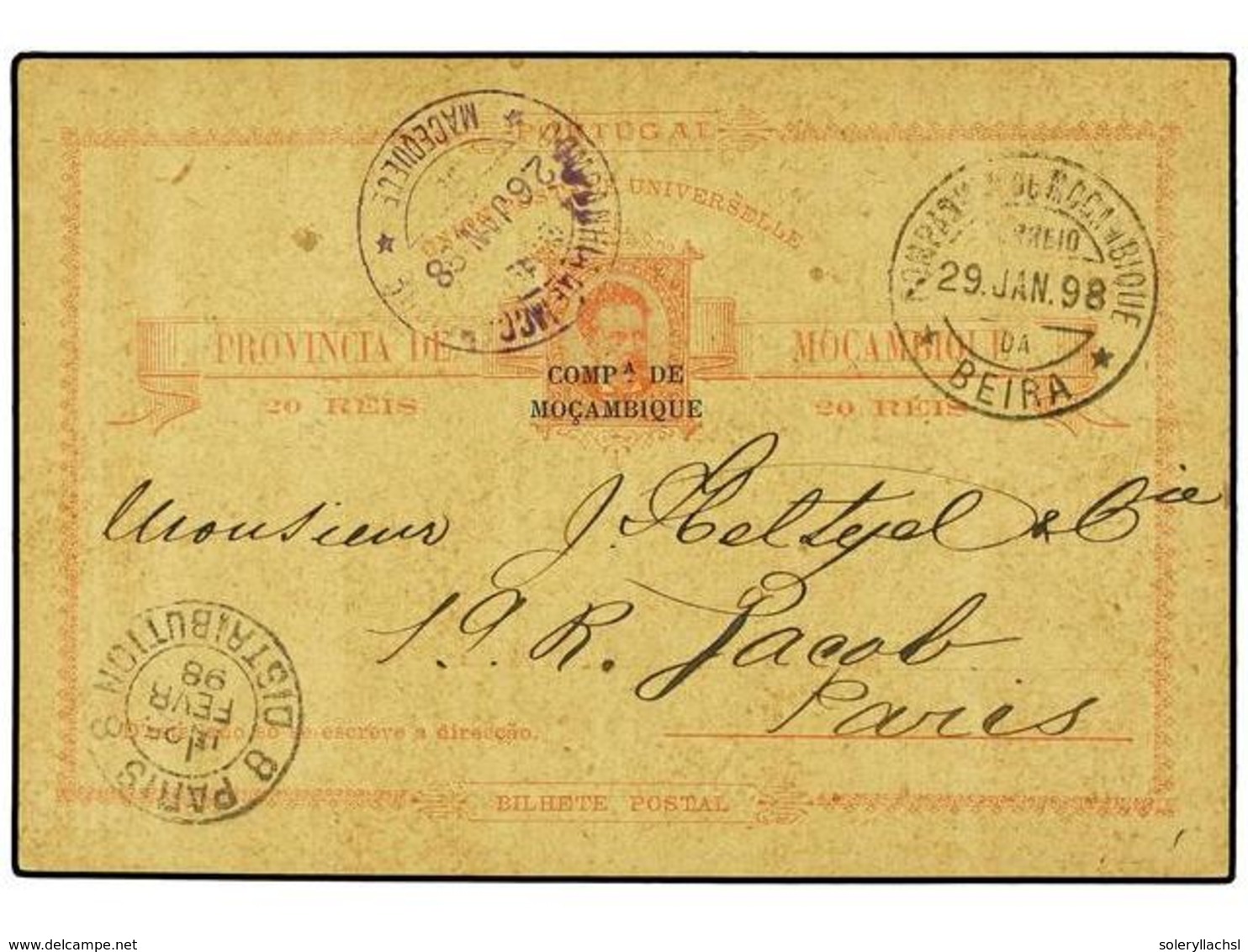 5022 MOZAMBIQUE. 1898. MACEQUECE (Cia De Mozambique) A FRANCIA. Entero Postal De <B>20 Reis</B> Habilitado <B>COMPA. DE  - Other & Unclassified