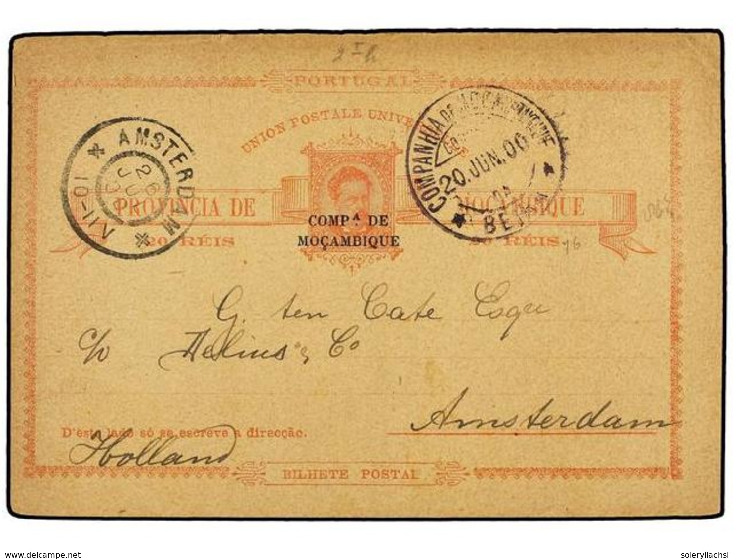 5024 MOZAMBIQUE. 1900. BEIRA A HOLANDA. Entero Postal De <B>20 Reis</B> Rosa De La <B>COMPAÑÍA DE MOÇAMBIQUE</B>, Fechad - Sonstige & Ohne Zuordnung