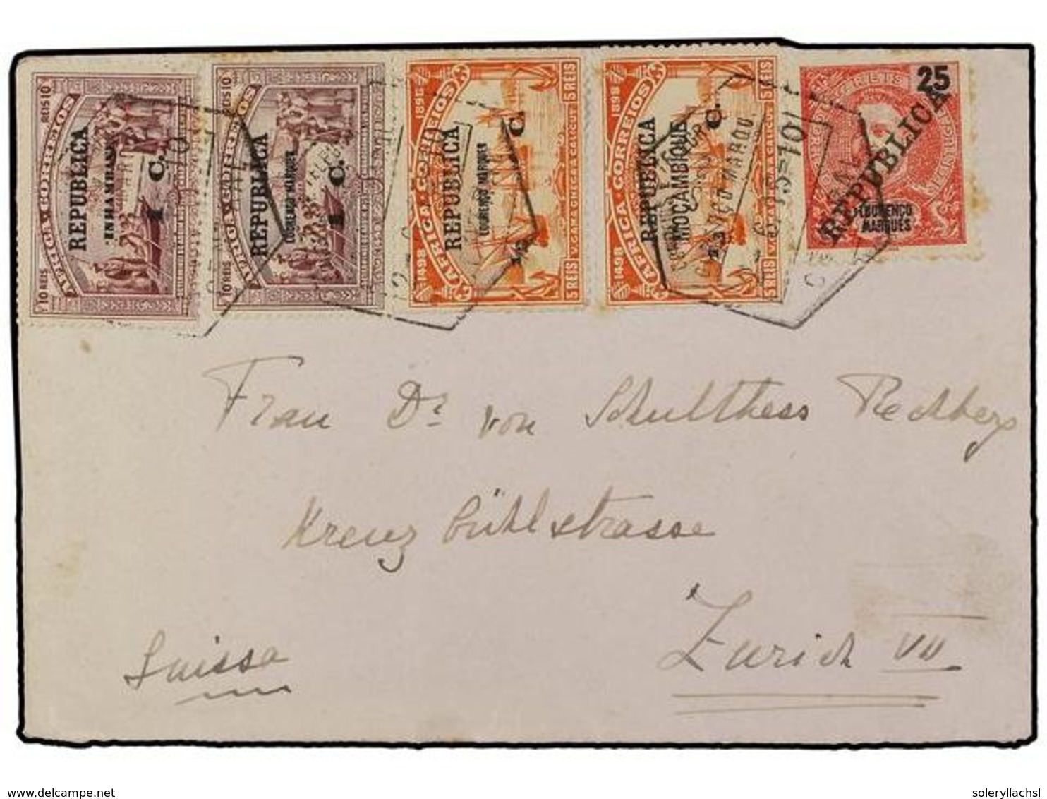 5031 MOZAMBIQUE. 1915. LOURENÇO MARQUES A ZURICH. <B>25 Reis</B> Y <B>1/2 Cts. S. 5 Reis</B> (2) Y <B>1 Cto.</B> <B> S.  - Sonstige & Ohne Zuordnung