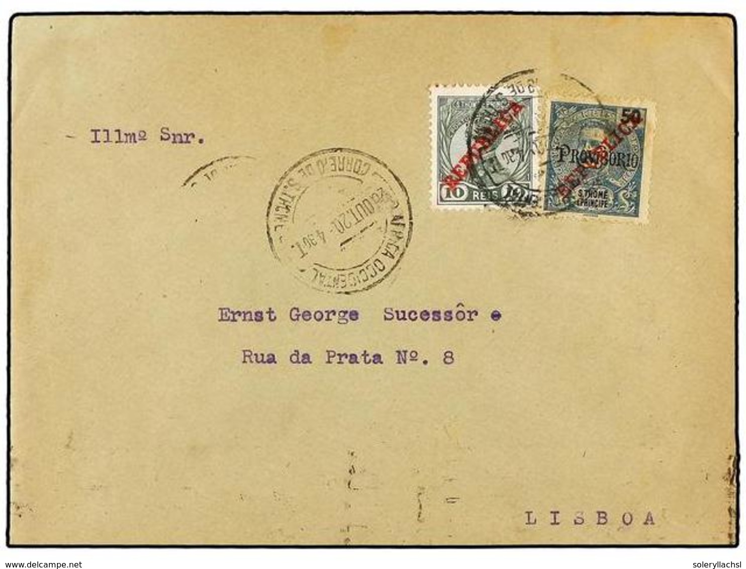 5043 PORTUGAL: ST THOMAS & PRINCE. 1920. ST. THOME A LISBOA. <B>10 Reis</B> Verde Y <B>50 Reis</B> Azul Con Habilitación - Other & Unclassified