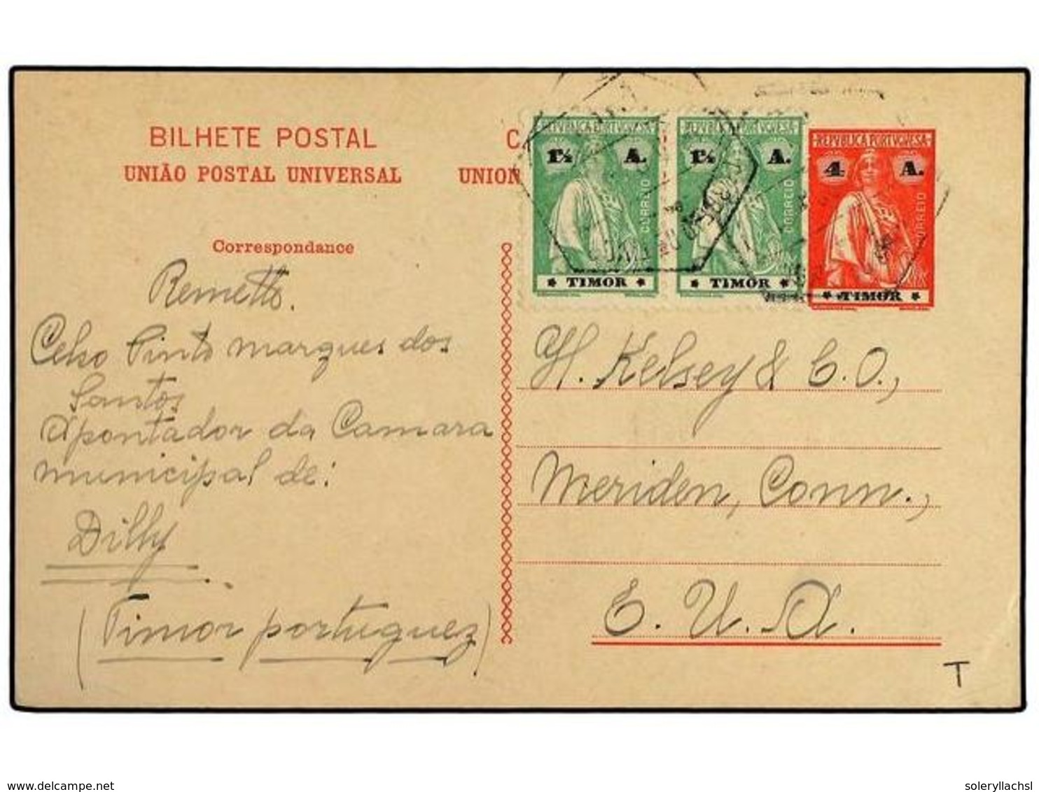 5048 TIMOR. 1928. Postal Stationery Of <B>4 A.</B> With Two Stamps Of <B>1 1/2 A.</B> To USA. - Other & Unclassified