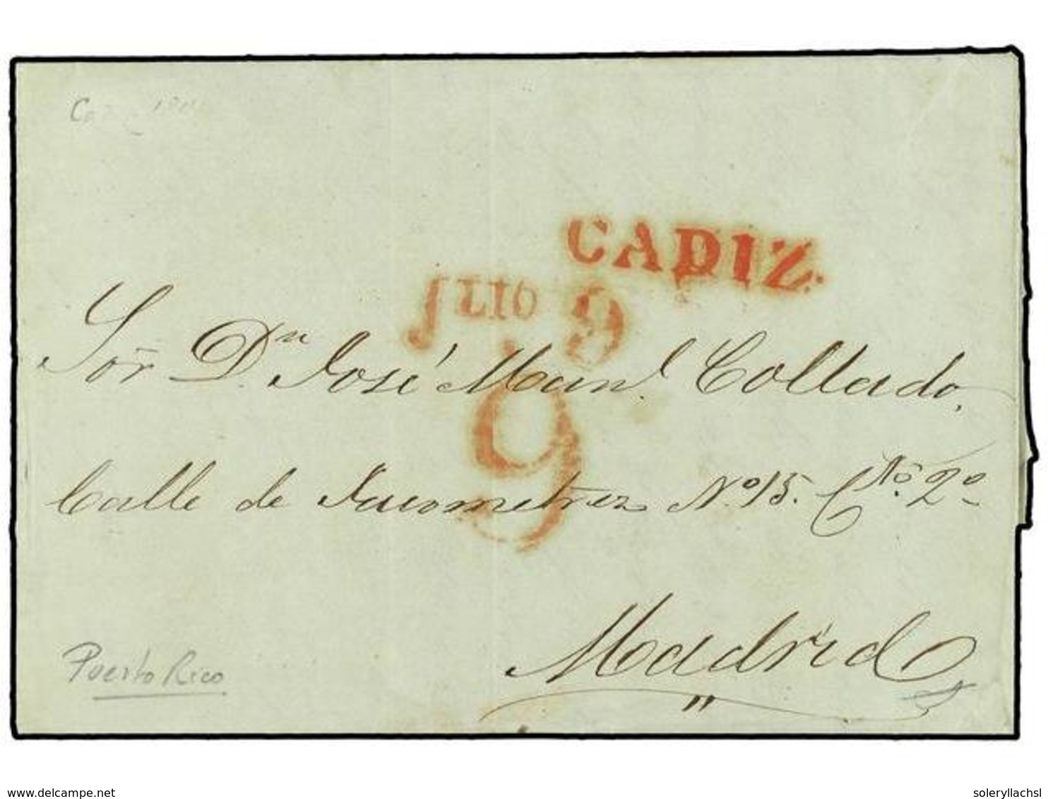 5049 COLONIAS ESPAÑOLAS: PUERTO RICO. 1841. SAN JUAN A MADRID. Carta Depositada Directamente Al Barco Y Con La Marca Est - Other & Unclassified