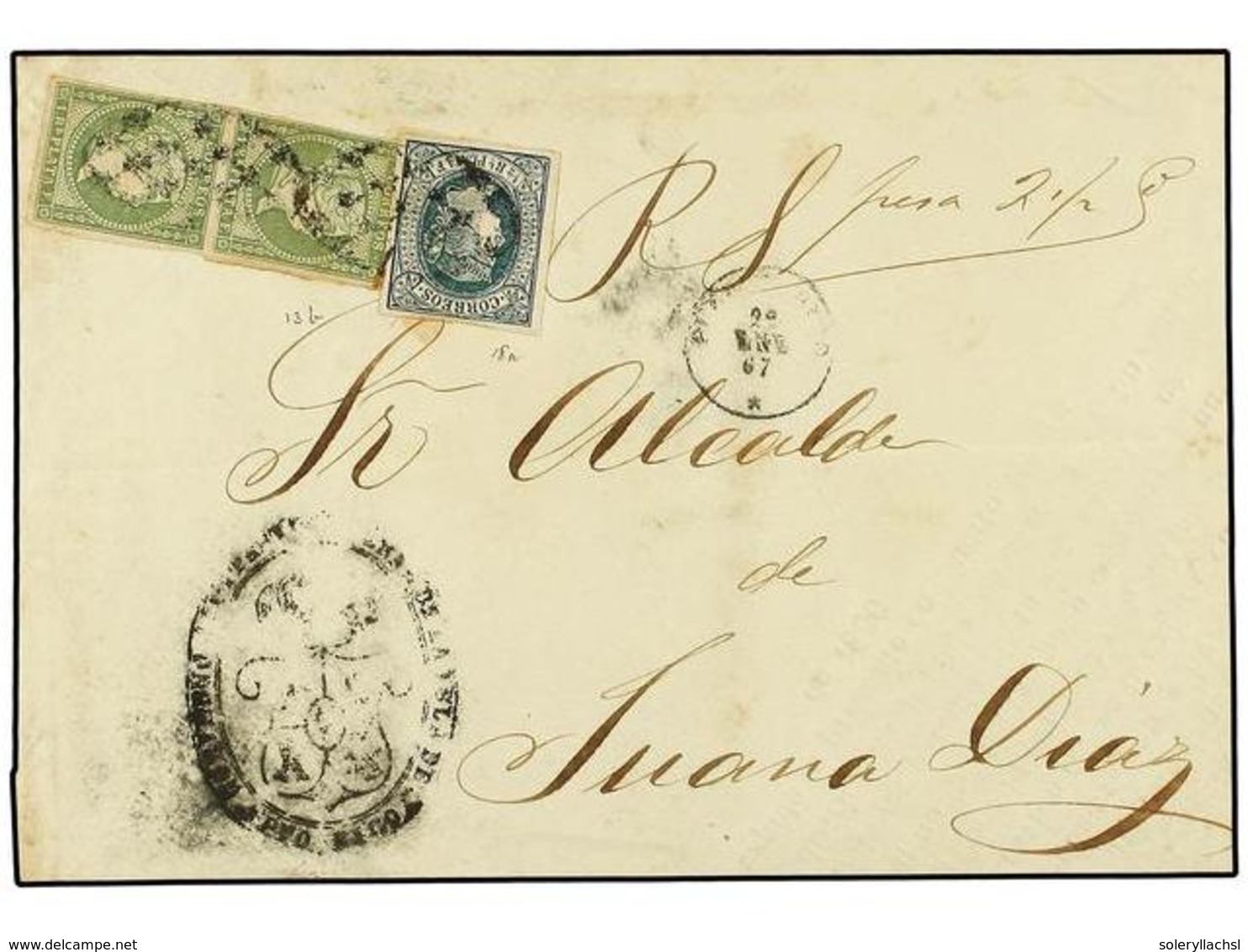 5060 PUERTO RICO. Ant.8(2), 10. 1867. SAN JUAN A JUANA DIAZ. Frente De PLICA JUDICIAL Circulado Con Sello De <B>1/2 Real - Sonstige & Ohne Zuordnung