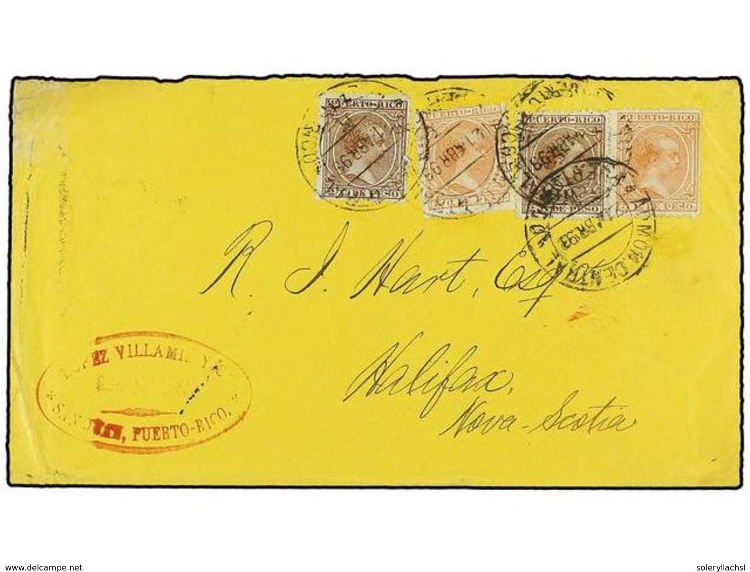 5084 PUERTO RICO. Ed.93(2), 94(2). 1893. S. JUAN A HALIFAX (Nova Scotia). <B>2 Cts.</B> Castaño Rojo (2) Y <B>3 Cts. </B - Autres & Non Classés