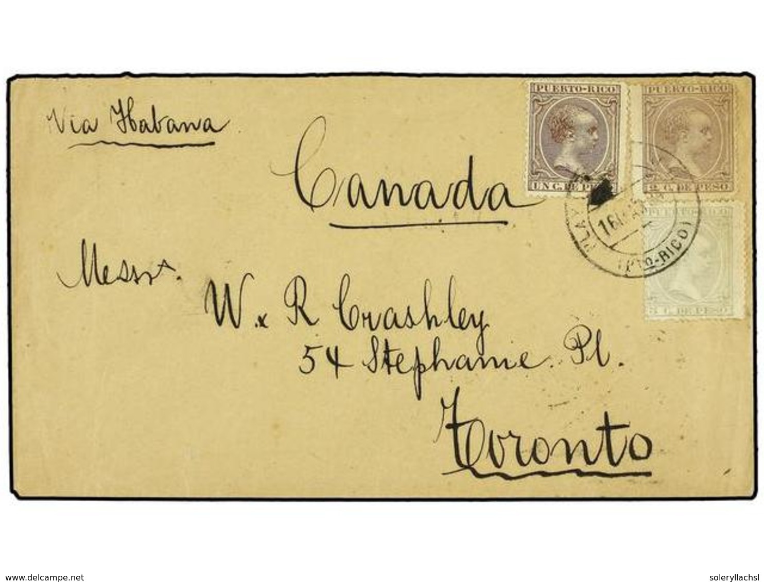 5086 PUERTO RICO. Ed.106, 107, 110. 1894. MAYAGUEZ A TORONTO (Canadá). <B>1 Ctvo.</B> Castaño, <B>2 Ctvos.</B> Lila Y <B - Sonstige & Ohne Zuordnung