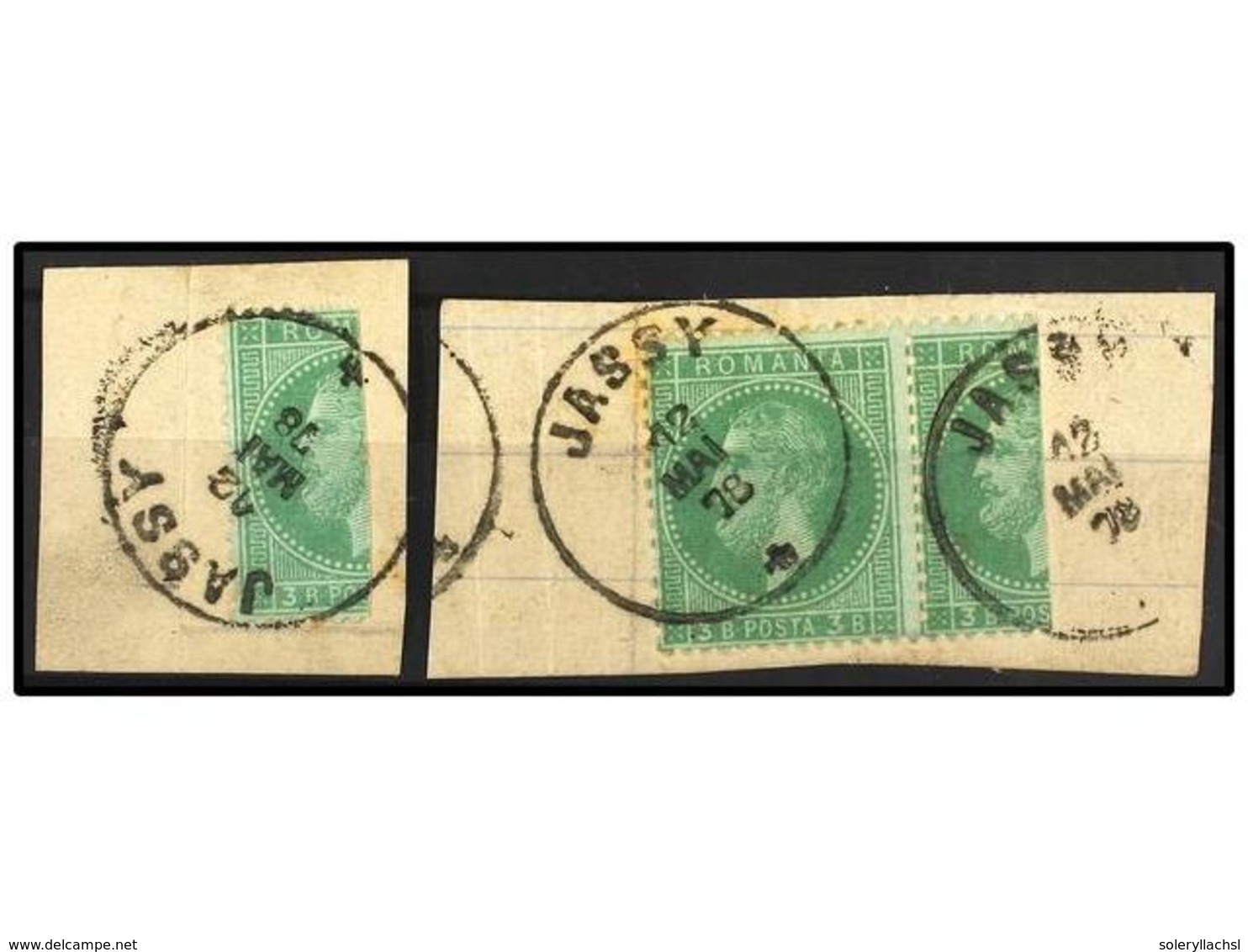 5106 RUMANIA. Mi.37. 1872. <B>3 Bani </B>green<B> BISECTED</B> On 2 Pieces, One <B>1/2 </B>of <B>3 Bani</B> And Other Wi - Other & Unclassified