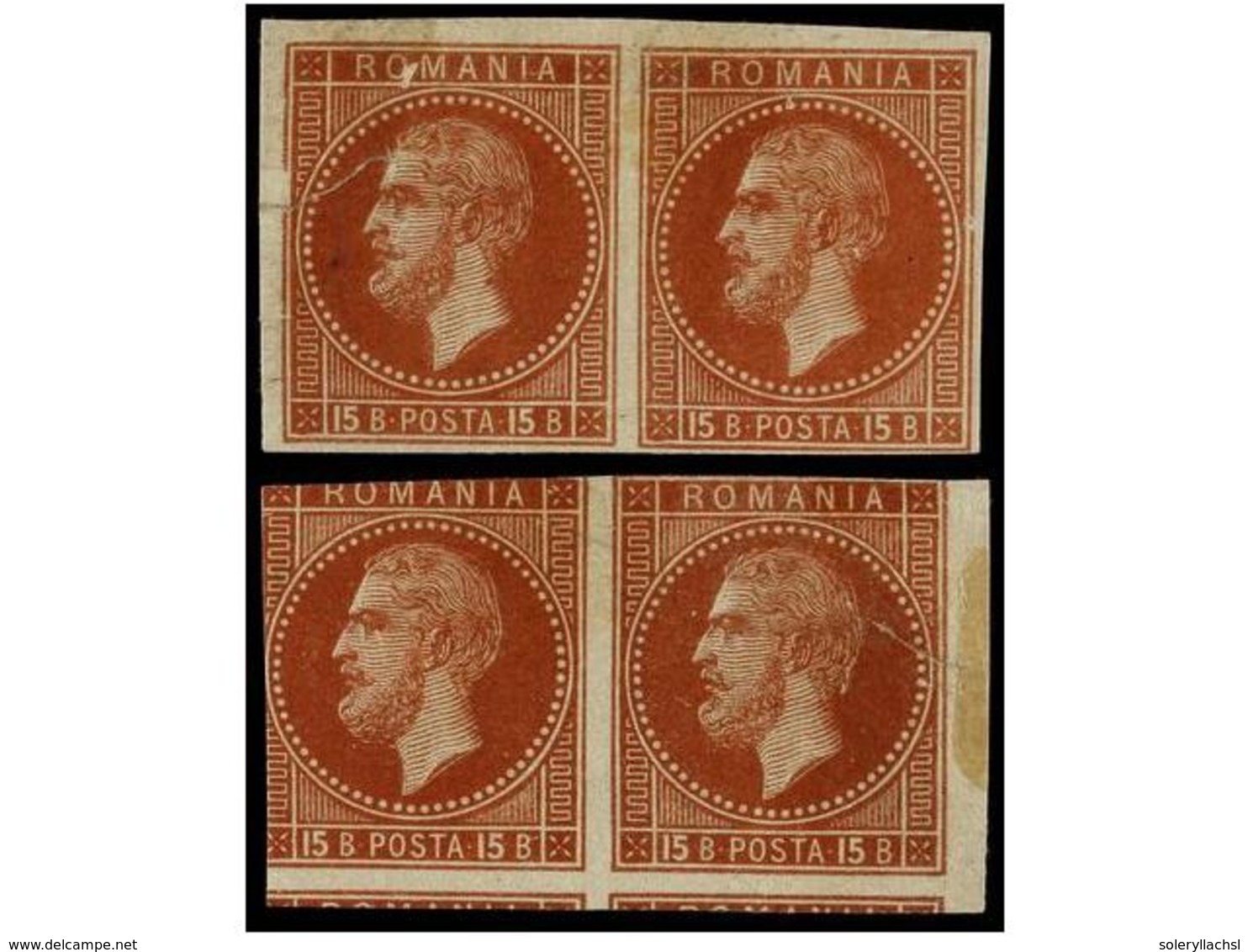 5109 (*) RUMANIA. Mi.40. 1872. <B>15 B. </B>redbrown, Imperforate Pair <B>PRINTED BOTH SIDES. </B>Some Imperfections At  - Other & Unclassified