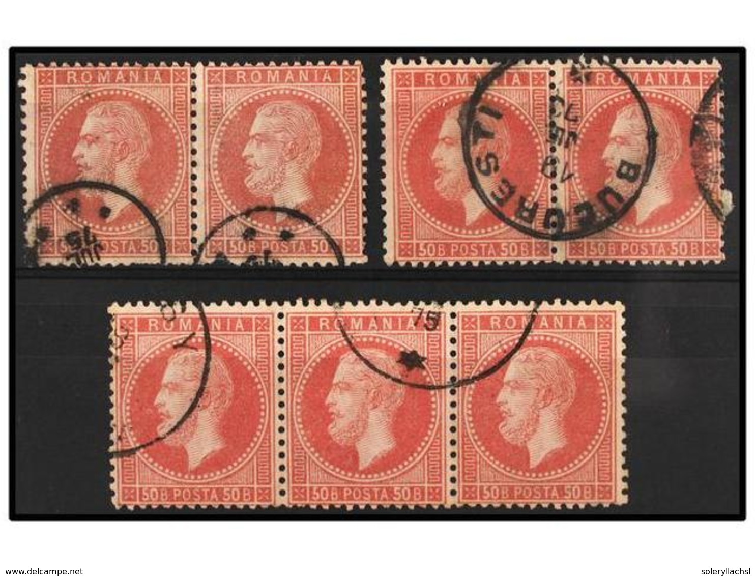 5117 ° RUMANIA. Mi.42 (7). 1872. <B>50 Bani </B>rose. Lot With 2 Pairs And Strip Of Three. Fine. Michel.+350?. - Sonstige & Ohne Zuordnung