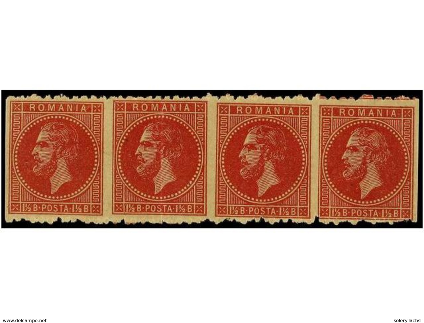 5120 RUMANIA. Mi.43 (4). 1876. <B>1 1/2 Bani</B> Rose. <B>ESSAY. </B>Strip Of Four, <B>IMPERFORATED VERTICALLY</B>. - Sonstige & Ohne Zuordnung