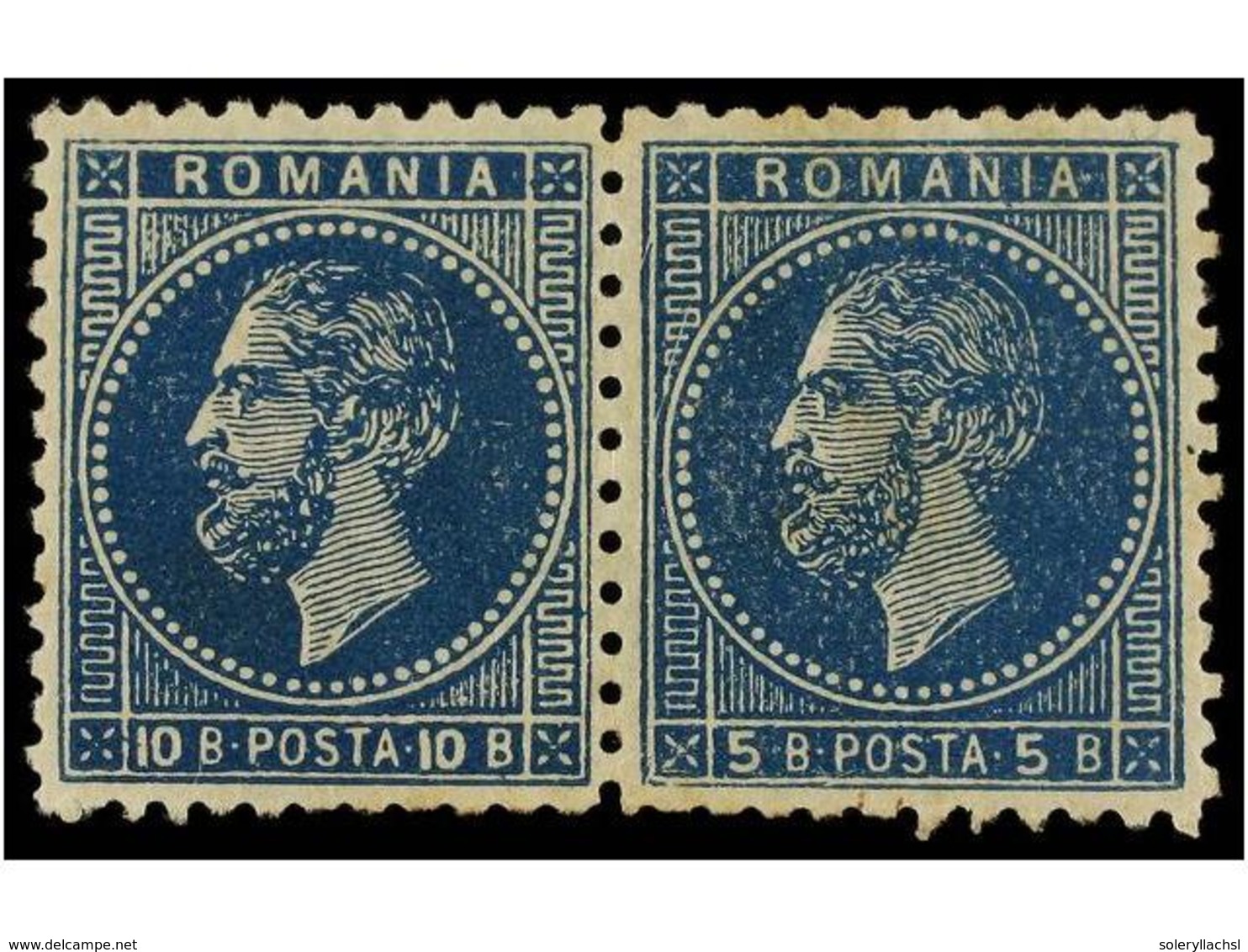 5126 * RUMANIA. Mi.44F. 1879. <B>5 Bani</B> Blue <B>ERROR OF COLOUR</B>, Pair With <B>10 Bani</B> Blue. <B>ESSAY.</B> Mi - Other & Unclassified