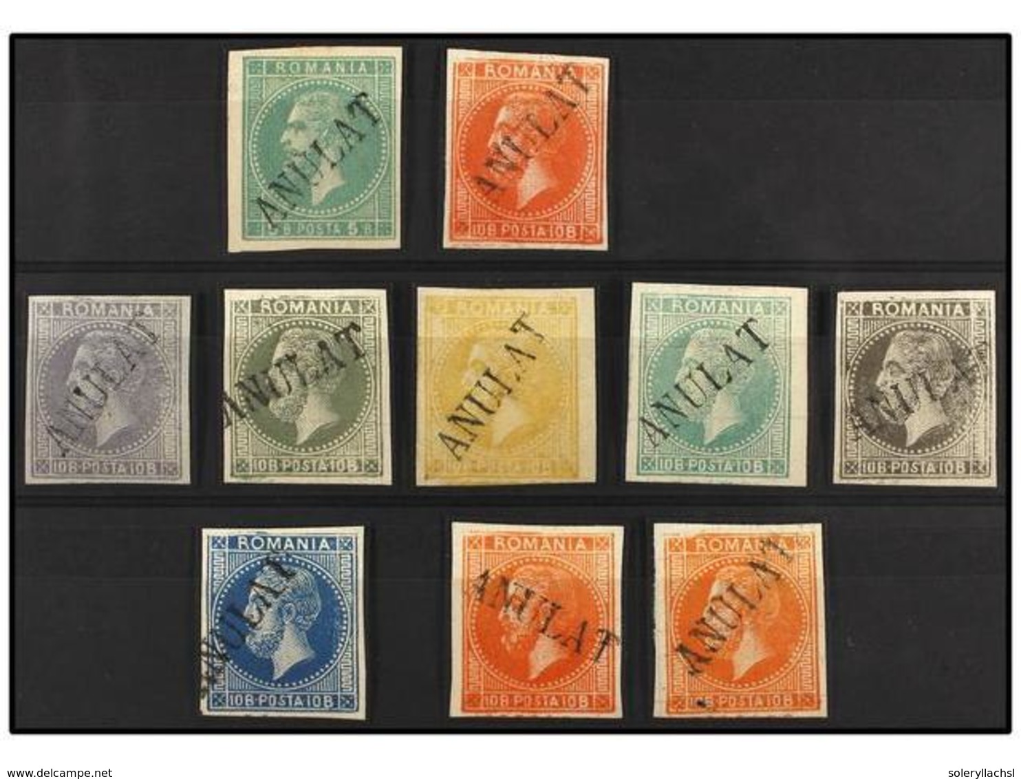 5129 RUMANIA. Mi.45 (10). 1876. <B>10 Bani.</B> Ten <B>ESSAYS</B> Different Colours With <B>ANULAT </B>surcharge. RARE. - Other & Unclassified