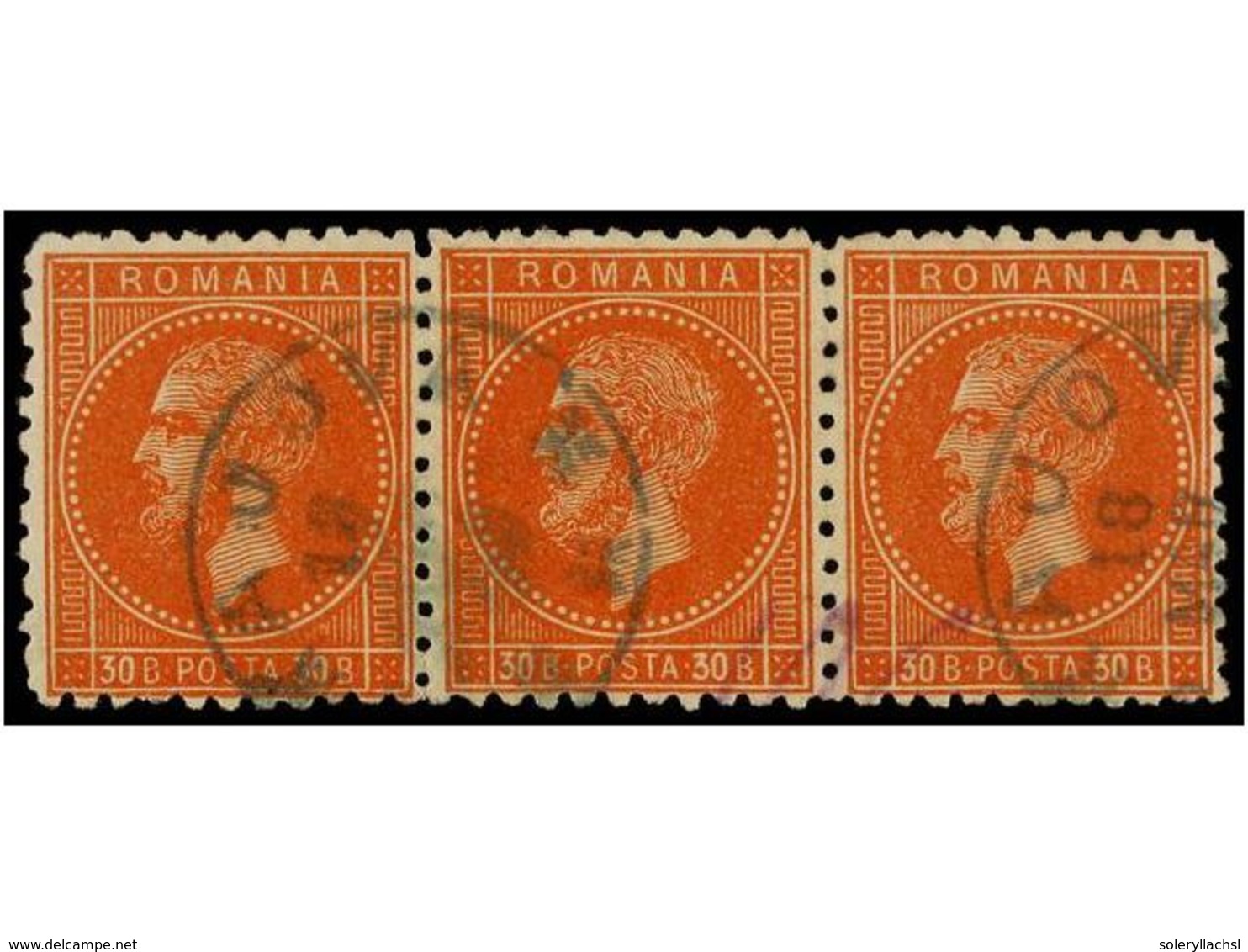 5133 ° RUMANIA. Mi.47 (3). 1876. <B>30 Bani</B> Orange, Strip Of Three, Fine Used. Scarce Multiple. Michel.+180?. - Sonstige & Ohne Zuordnung