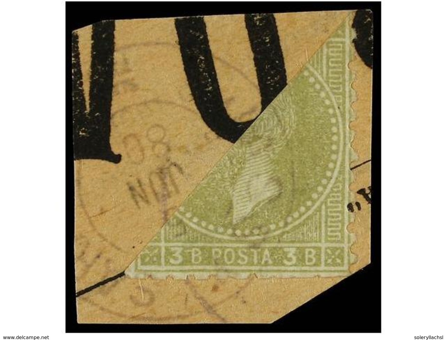 5139 RUMANIA. Mi.49. 1880. <B>3 Bani</B> Olivegreem Bisected On Piece Of Newspaper, Paying The <B>1 1/2 Bani </B>rate. R - Other & Unclassified
