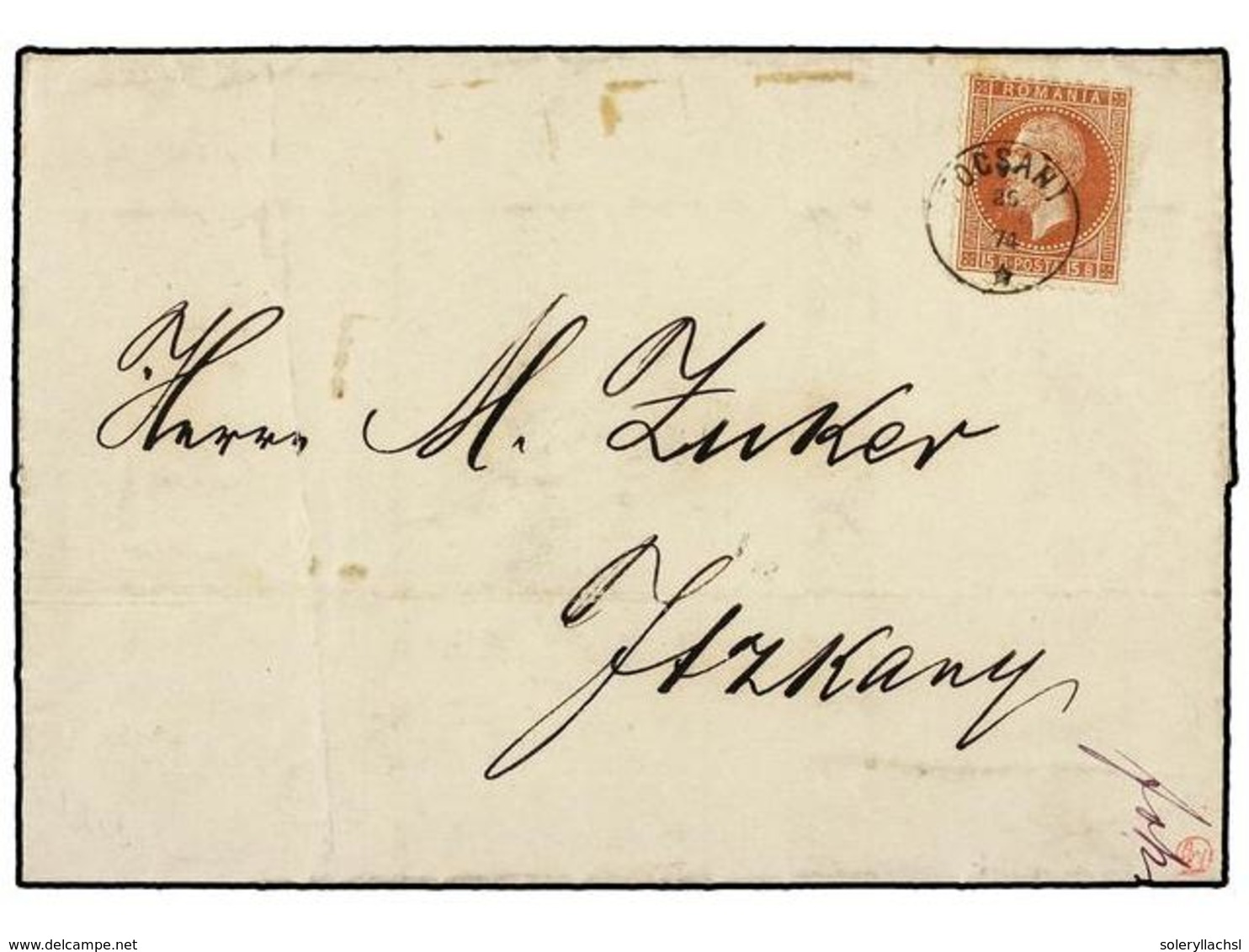 5151 RUMANIA. Mi.40. 1874. FOSCANI To ITZKHANY. <B>15 Bani</B> Redbrown, Tied By Small <B>FOCSANI</B> Cds. Fine. - Sonstige & Ohne Zuordnung