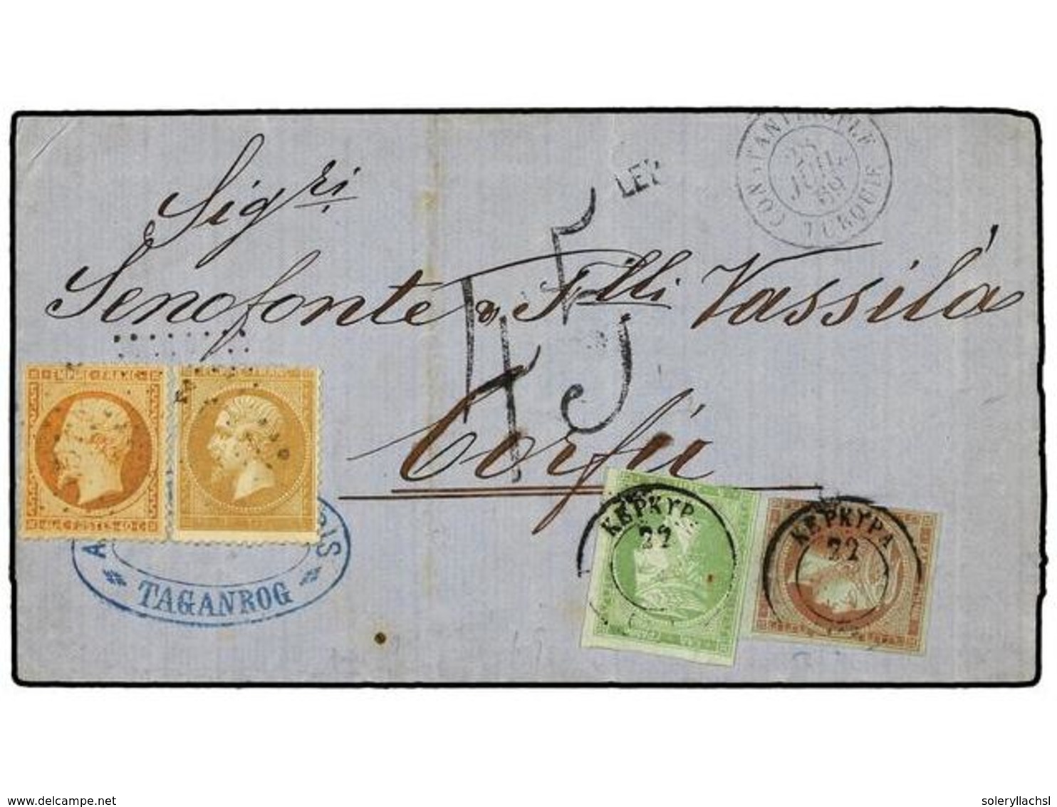 5197 RUSIA. 1869. TAGANROG (Rusia) A CORFU. Encaminada Hasta Constantinopla Donde Fue Depositada Al Correo Francés Con S - Sonstige & Ohne Zuordnung