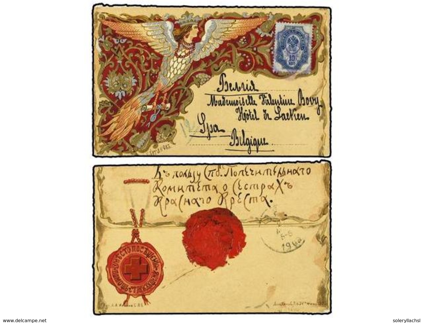 5206 RUSIA. 1900. Wonderful Illustrated Red Cross (seal On Reverse) Envelope Used To SPA (Belgium); Franked By Arms <B>1 - Sonstige & Ohne Zuordnung